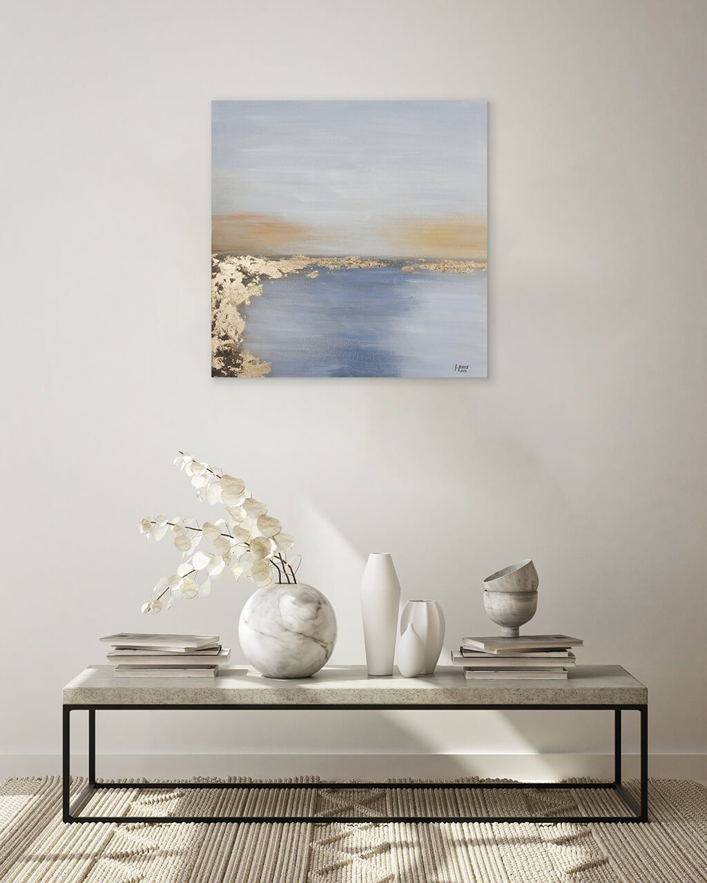 Gemälde cm, HANDGEMALT Horizont 100% KUNSTLOFT Leinwandbild Verzauberter Wandbild Wohnzimmer 80x80