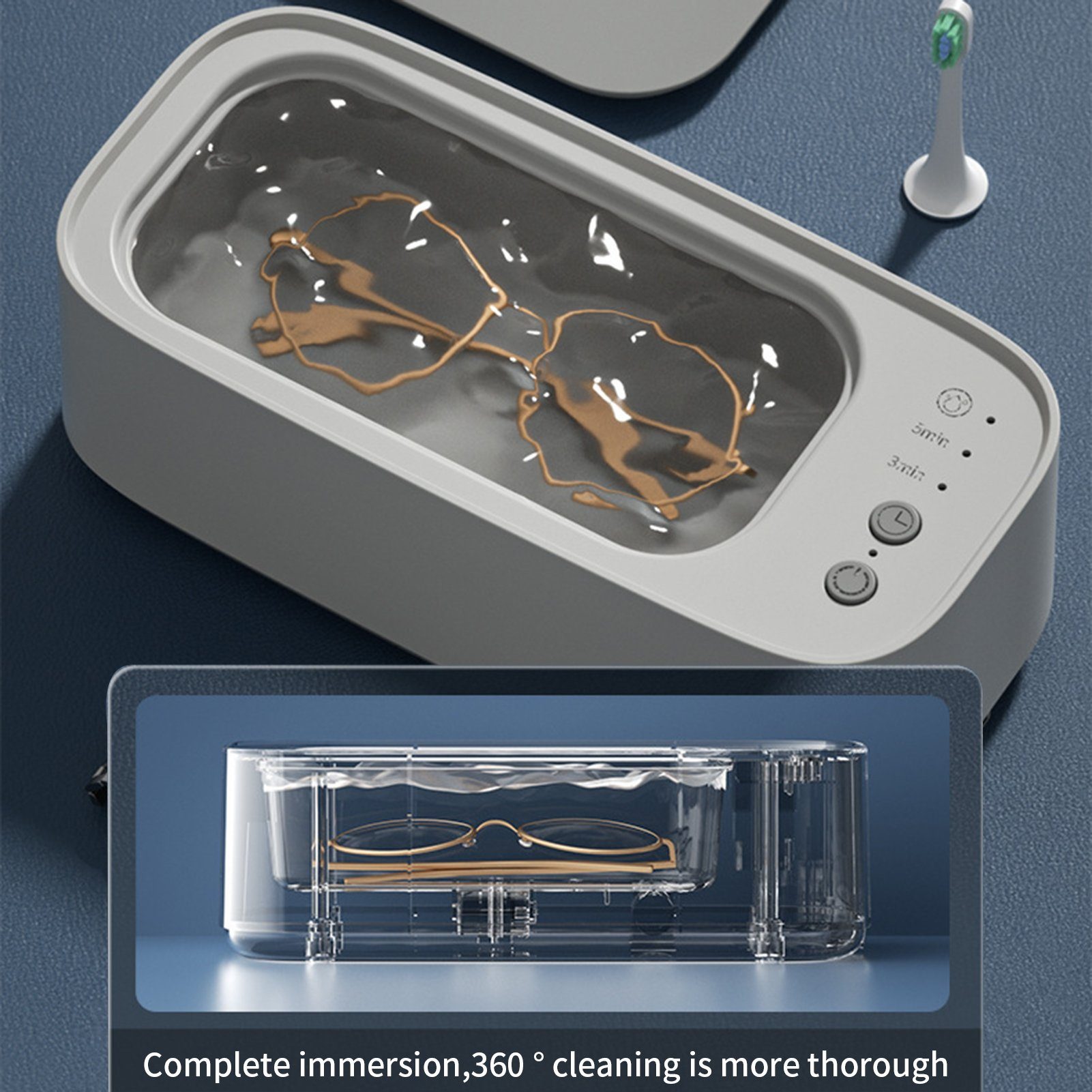 Rutaqian Ultraschallreiniger Ultraschallreiniger, Reinigung Brillen, uvm. Weiß Zahnersatz, Schmuck, von