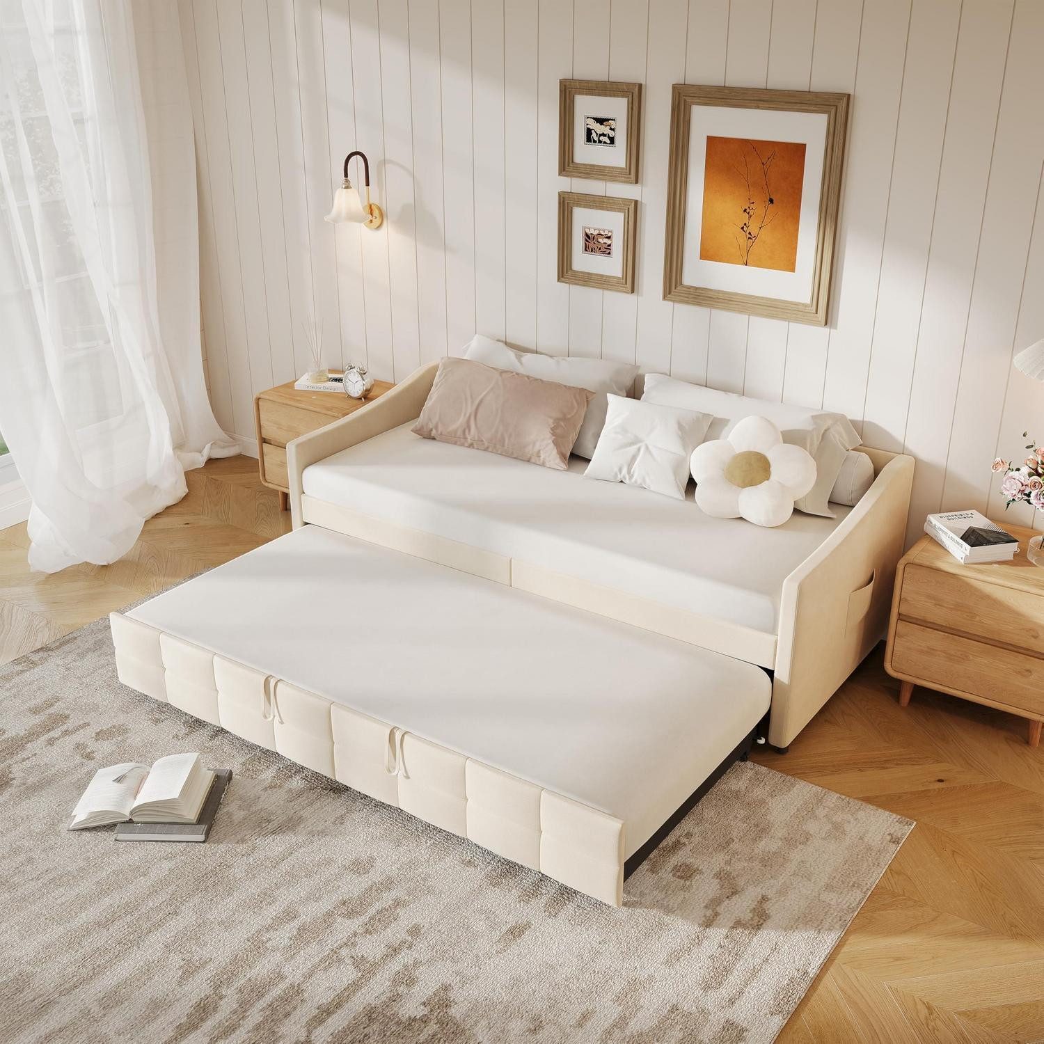 LuxusKollektion Schlafsofa Doppelschlafsofa Ausziehbar Nido Tagesbett 2 Beige-b 90 180x200cm