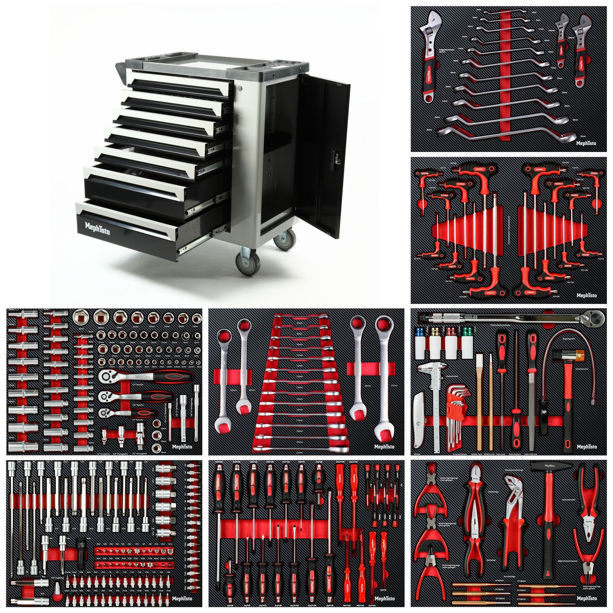 Mephisto-Tools Инструментwagen, (fertig montiert und bestückt), Schubladen abschließbar und bis je 35 kg belastbar, 2 Schlüssel inkl.