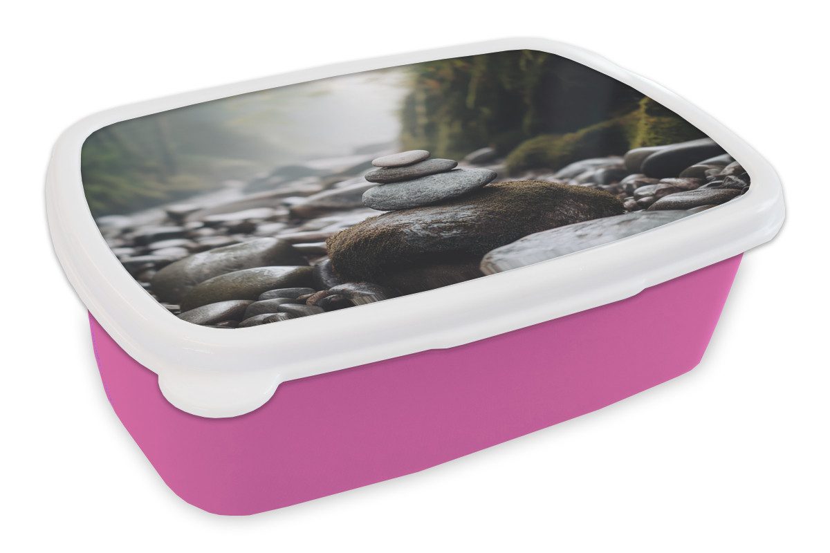 MuchoWow Lunchbox Steine - Stapel - Natur, Kunststoff, (2-tlg), Brotdosen, Lunch Box, Brotbox für Kinder und Erwachsene