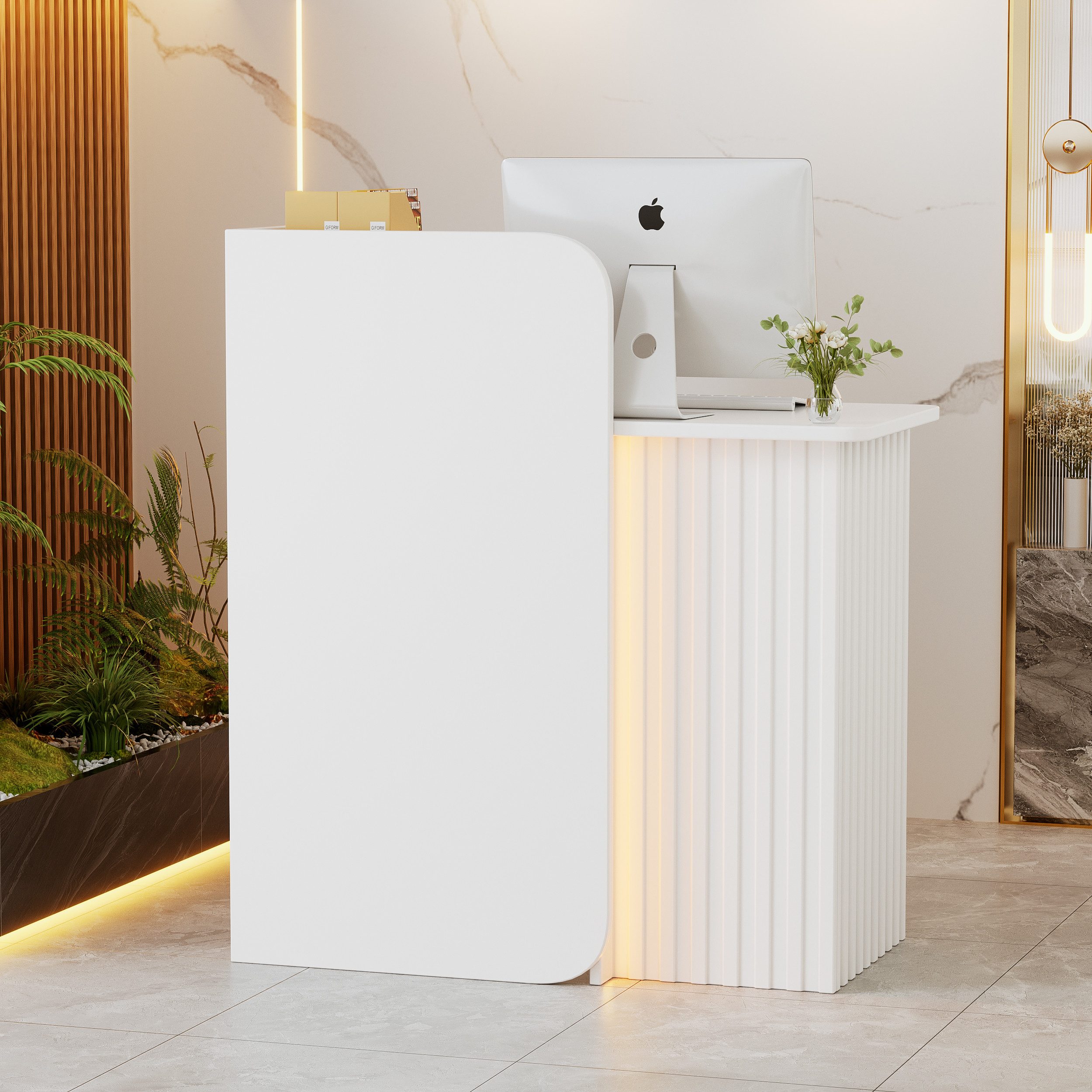 TWSOUL Empfangstheke Empfangstheke mit LED-Beleuchtung, kompakter Fronttresen mit abschließbaren Schubladen,44×80×100 cm