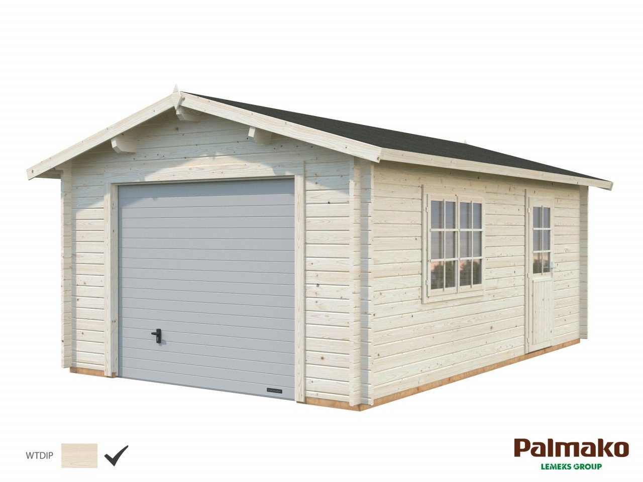 Garage 19,0 Einzelgarage Roger aus grau, mit Palmako Holz Holzgarage Sektionaltor