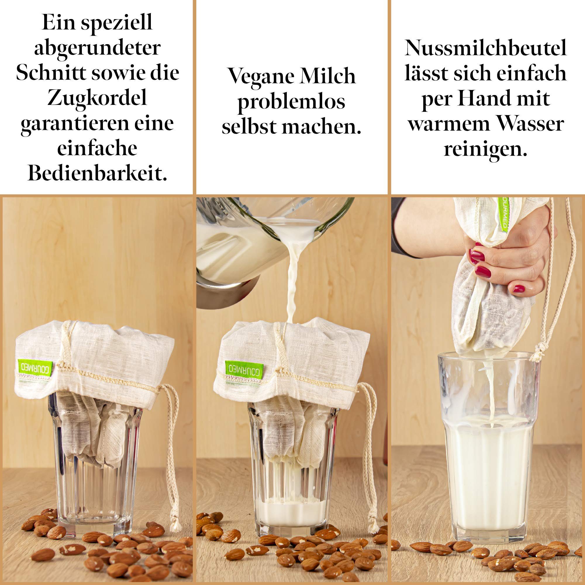 GOURMEO Passiersieb Alternative Title: Nussmilchbeutel vegane Nussmilchbeutel für Vegane aus Hanffaser Nussmilch Hanffasern