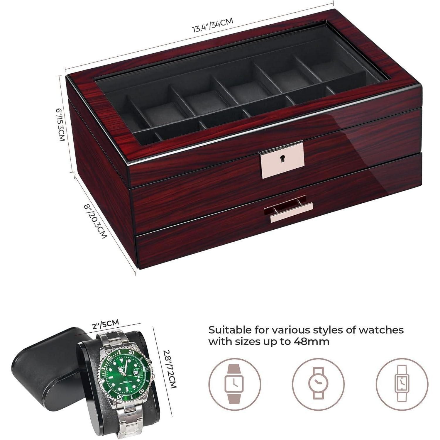 LuxusKollektion Uhrenbox Uhrenbox Herren Watch Box Uhrengehäuse 12 Slots Glasdeckel – Bild 5 von 5