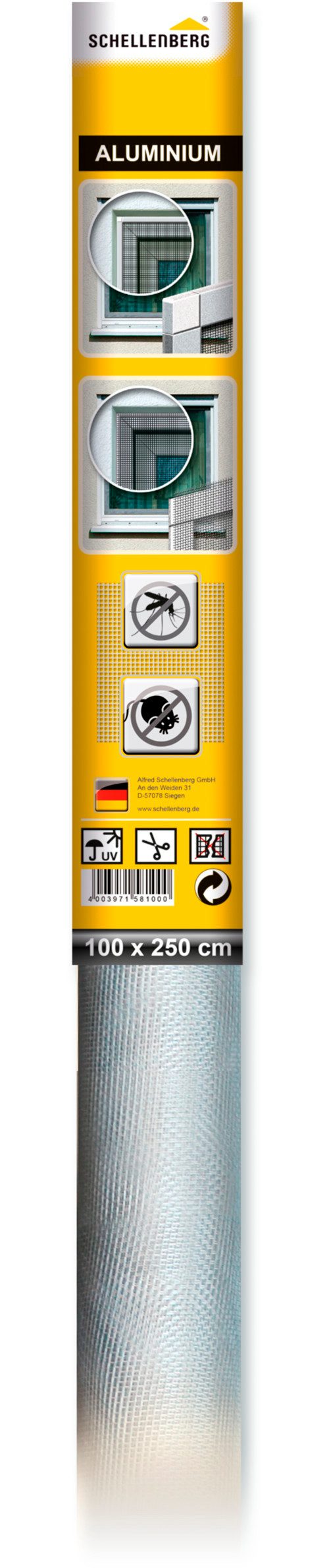 SCHELLENBERG Fliegengitter-Gewebe aus Aluminium, Insektenschutz Rolle, (Packung, 1-St), zum selbst zuschneiden, 100 x 120 cm und 100 x 250 cm