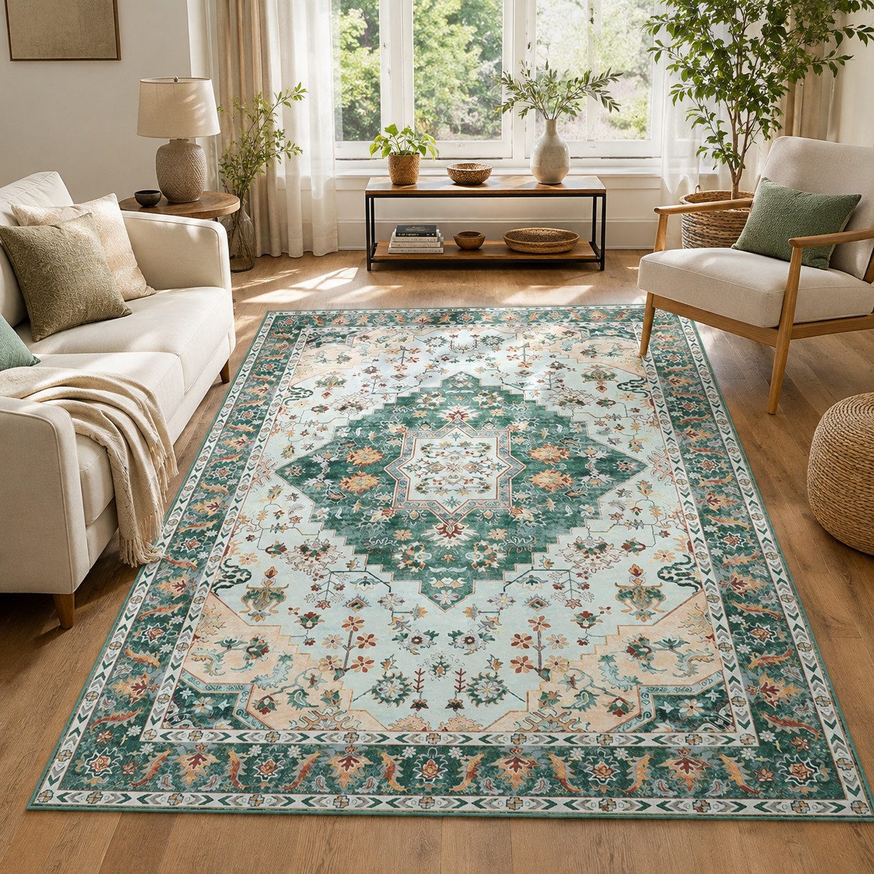 Lochas Designteppich Vintage Teppich Orientalisch Waschbar Kurzflor Rutschfest