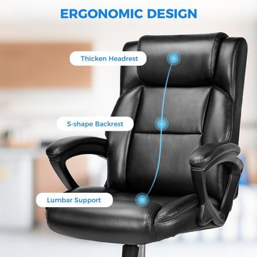 BASETBL Bürostuhl ergonomischer Schreibtischstuhl, Chefsessel, Gaming-Stuhl aus Leder, gepolsterter Armlehnen, weiche Kopfstütze, Rückenlehne,150kg belastbar