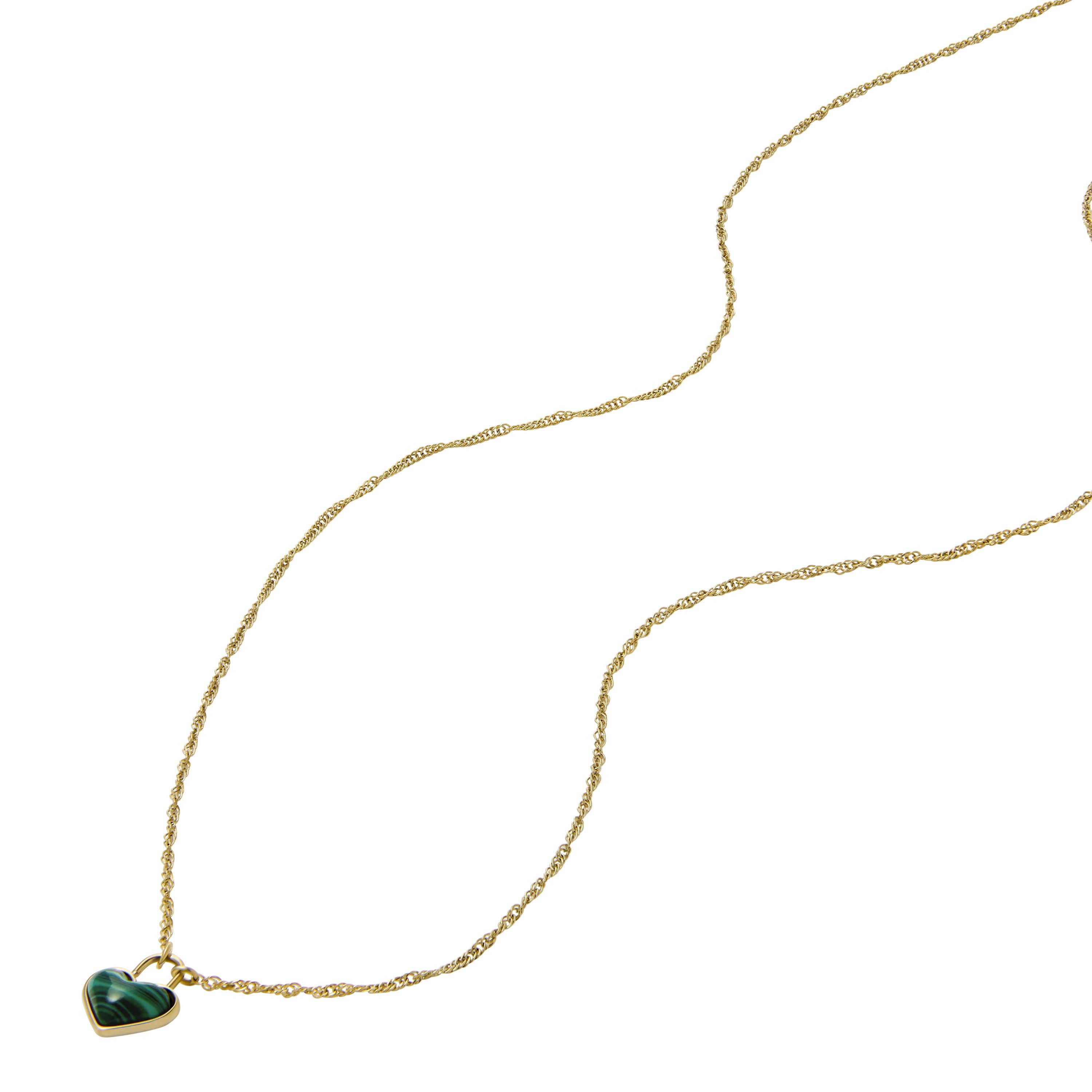Fossil Kette mit Anhänger Schmuck Geschenk Edelstahl JEWELRY Herz, mit Malachit