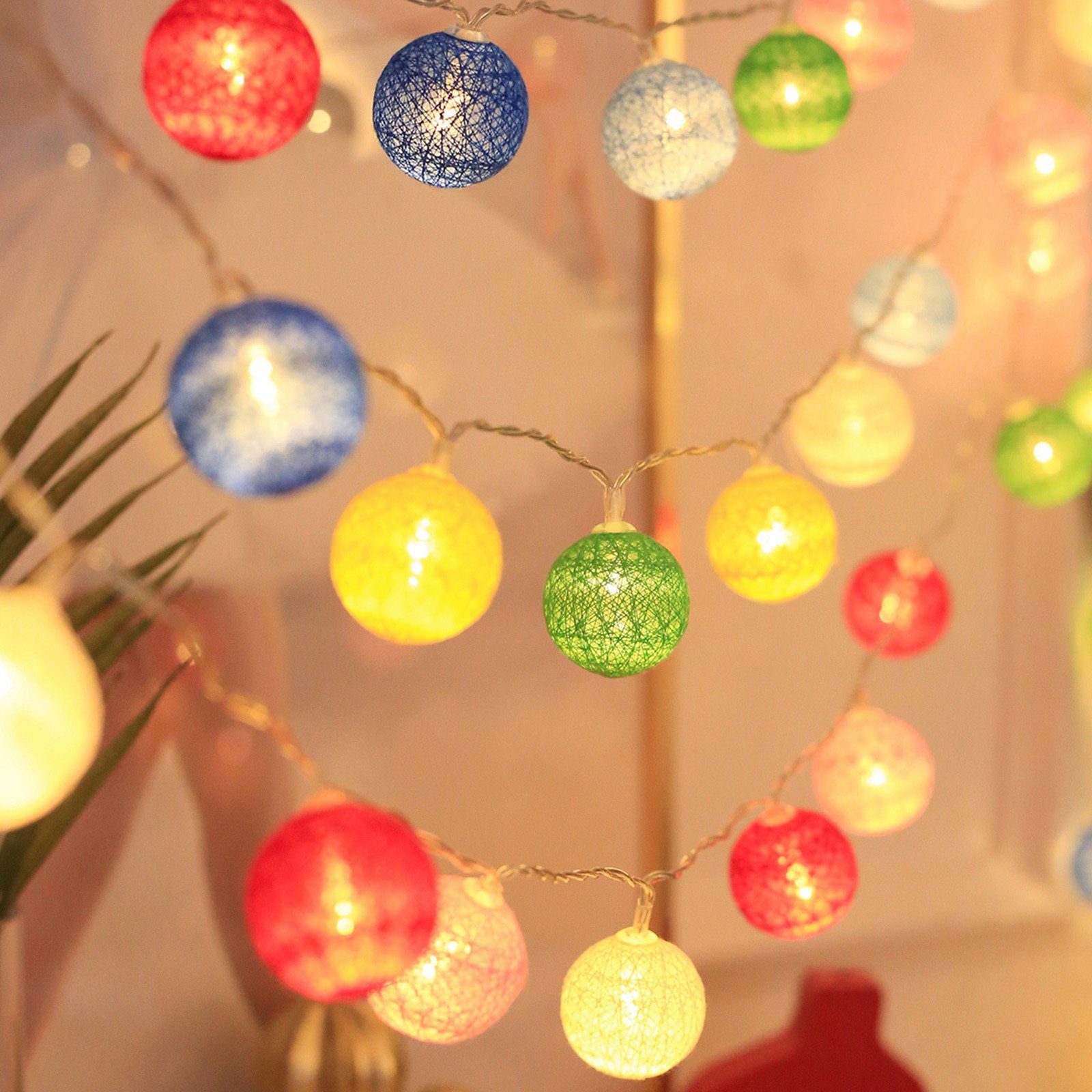 Rosnek LED-Lichterkette Multicolor Baumwollkugeln, batterie, für Weihnachtsbäume Schlafzimmer, 10/20 LEDs, Party Hochzeit Festival Deko