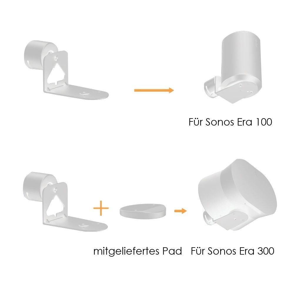 ARLI Lautsprecher-Wandhalterung 2x Wandhalterung kompatibel mit Sonos Era 100 & 300, (2-tlg., Lautsprecherhalter neigbar & schwenkbar weiß) – Bild 4 von 5