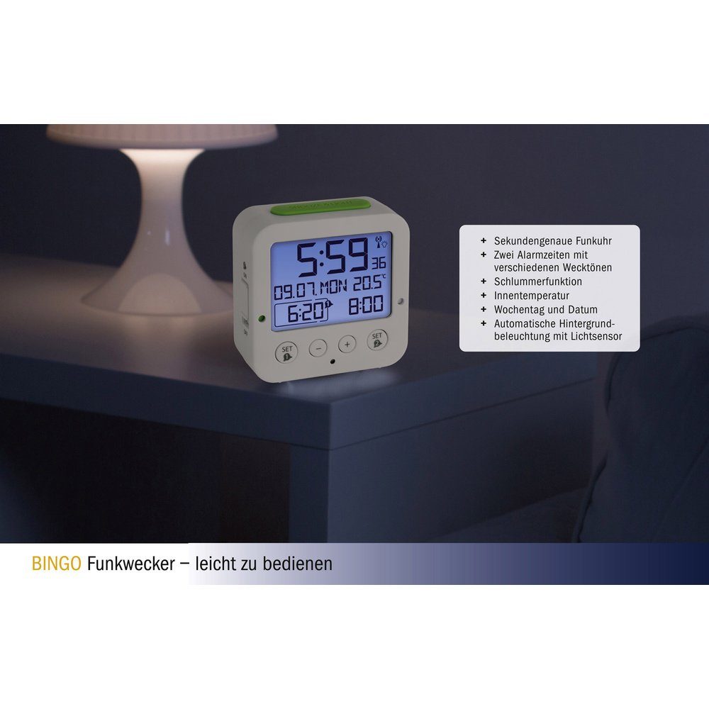 TFA Dostmann Wecker TFA Dostmann 60.2528.02 Funk Wecker Weiß, Grün Alarmzeiten 2