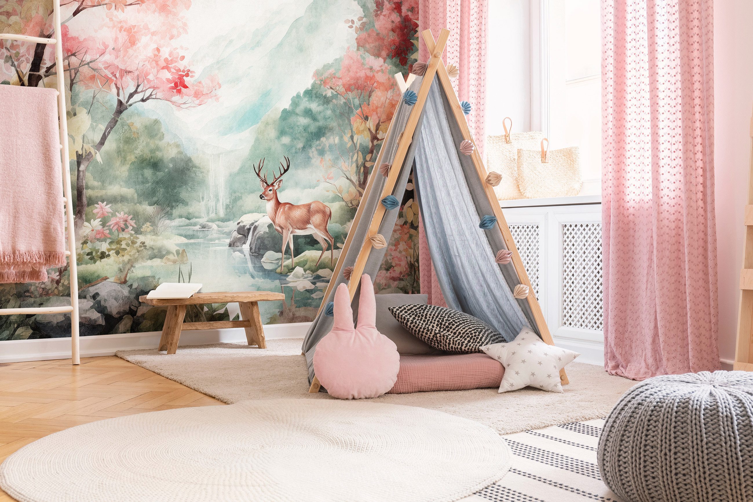 Wallarena Fototapete Kinderzimmer Mädchen Wald Hirsch Tiere Vlies Tapete Wa günstig online kaufen