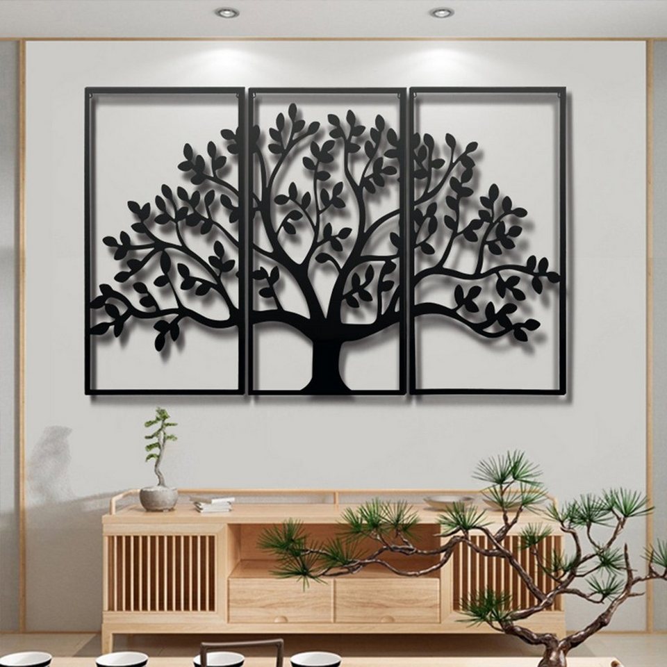 Vicbuy Wanddekoobjekt 3er Set Wandskulptur aus Metall, Baum des Lebens  Wanddekoration (Schmiedeeisen Wandverzierung, Wanddeko, Wandkunst,  Wandmalerei, für Wohnzimmer, Schlafzimmer, Esszimmer, Moderne Deko)