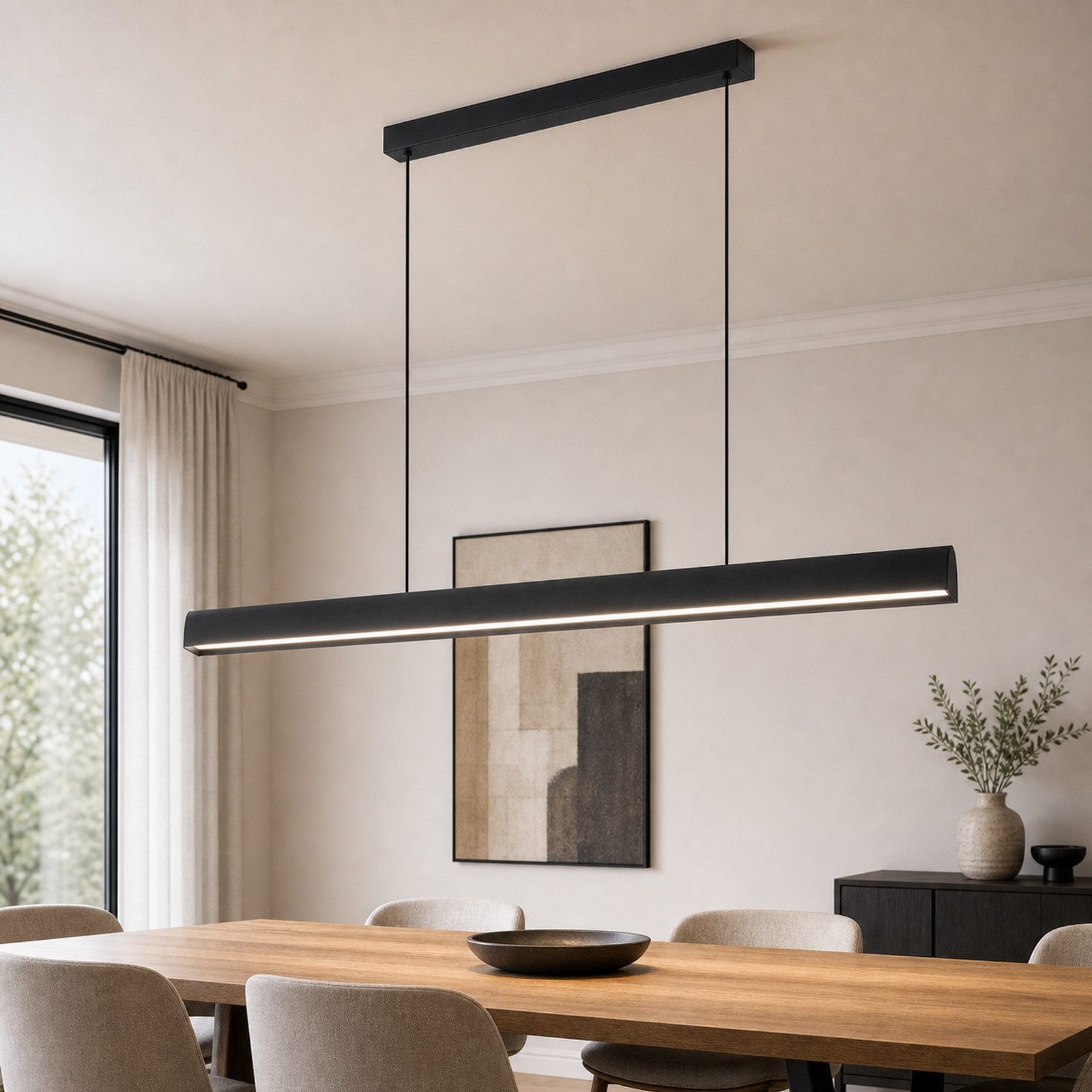 Nettlife LED Pendelleuchte Schwarz Modern Esszimmer Dimmbar Fernbedienung 106cm 34W, LED fest integriert, Dimmbar, Hängelampe Memory-Funktion für Wohnzimmer Küc – Bild 4 von 5