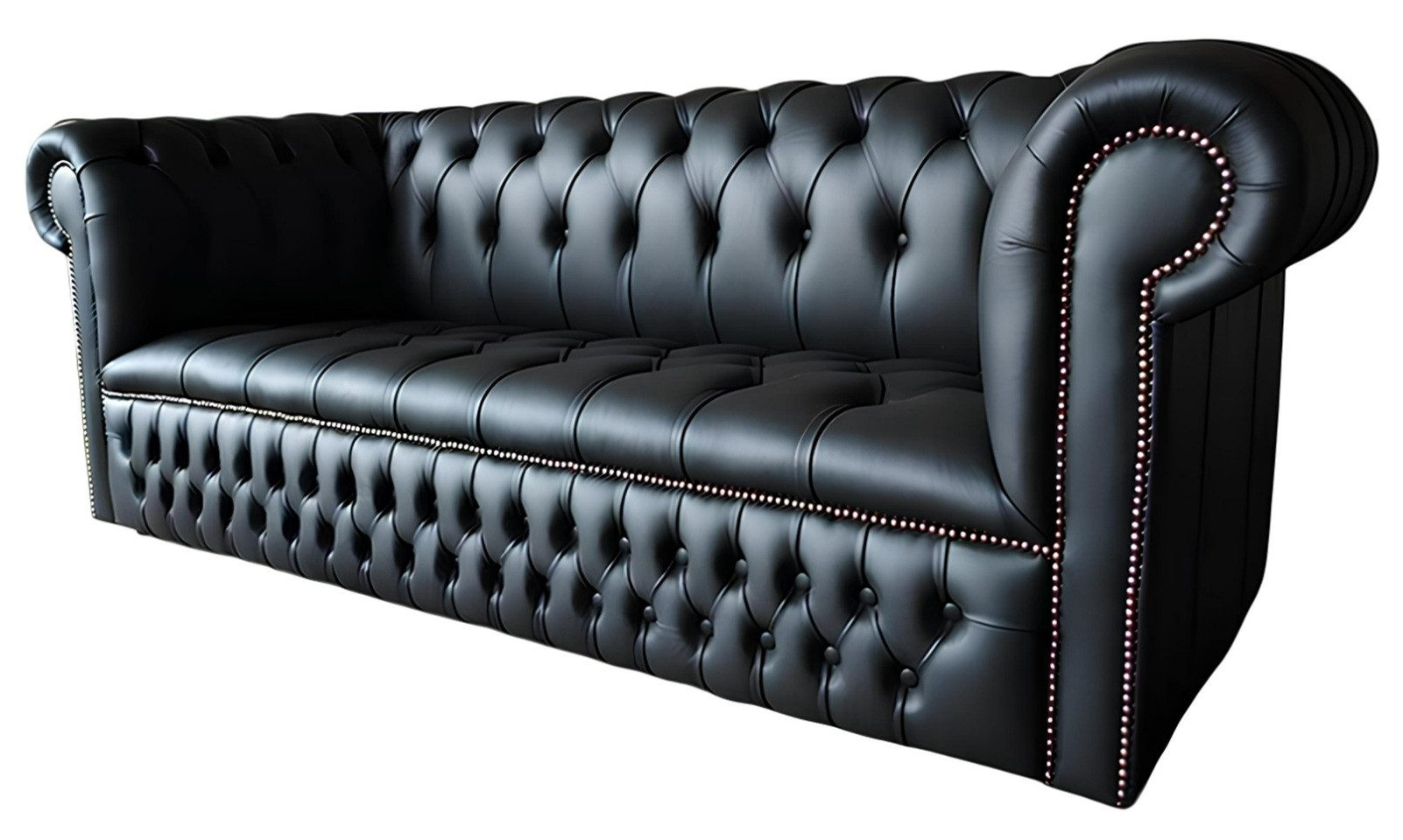 Xlmoebel Chesterfield-Sofa Großes Designer-Sofa in Schwarz aus Leder und Stoff, Hergestellt in Europa