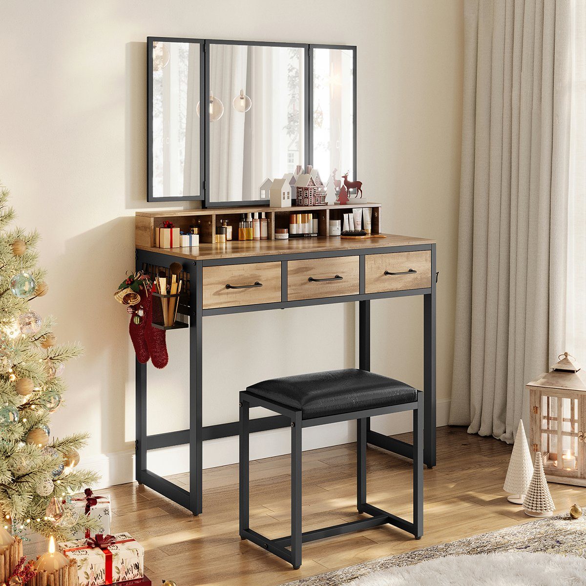VASAGLE Schminktisch Frisiertisch mit Dreispiegel, 3 Schubladen, Haartrockn günstig online kaufen