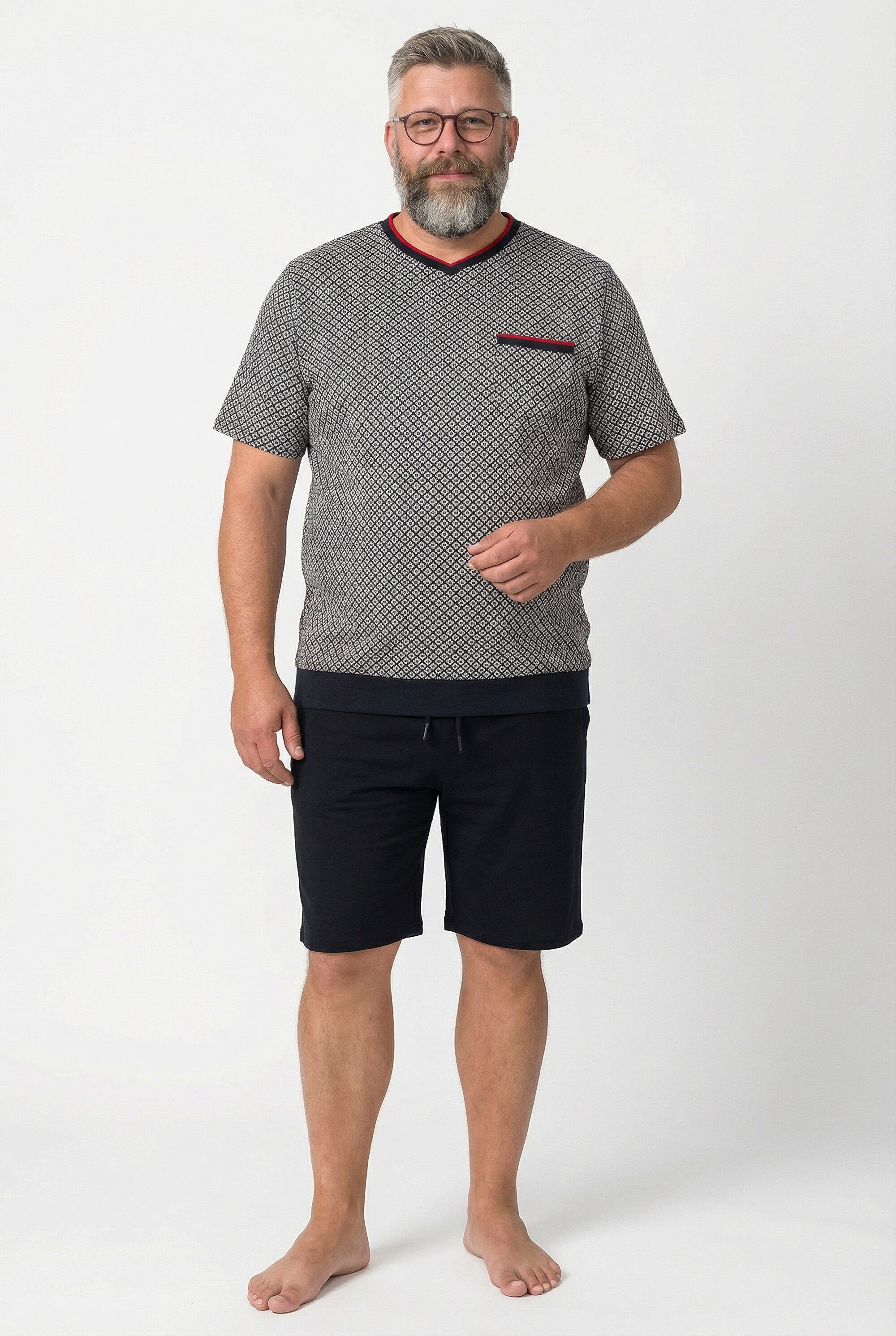 Men Plus Schlafanzug Schlafanzug kurzer Zweiteiler Bauchfit Halbarm