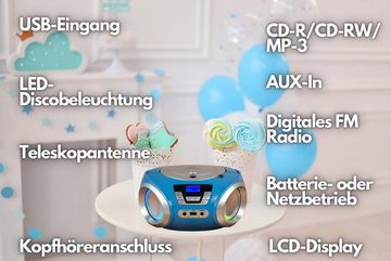 Cyberlux CL-900 tragbarer CD-Player (CD, Boombox,tragbar,LED-Disco-Beleuchtung,FM Radio mit MP3 USB)