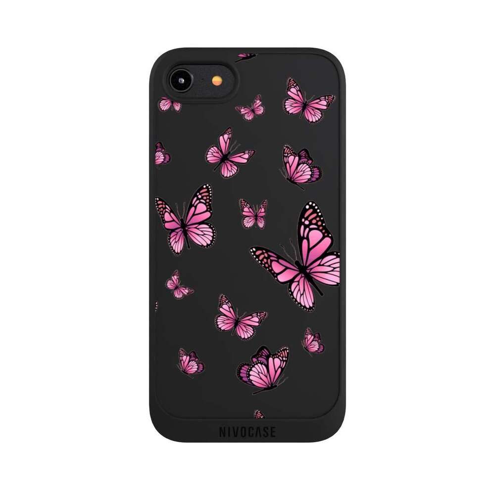 NIVOCASE Handyhülle Schmetterling Muster Motiv ohne Hintergrund Schmetterlinge Pink, Apple iPhone 7 Handyhülle Hülle NIVOpure Case Schwarz