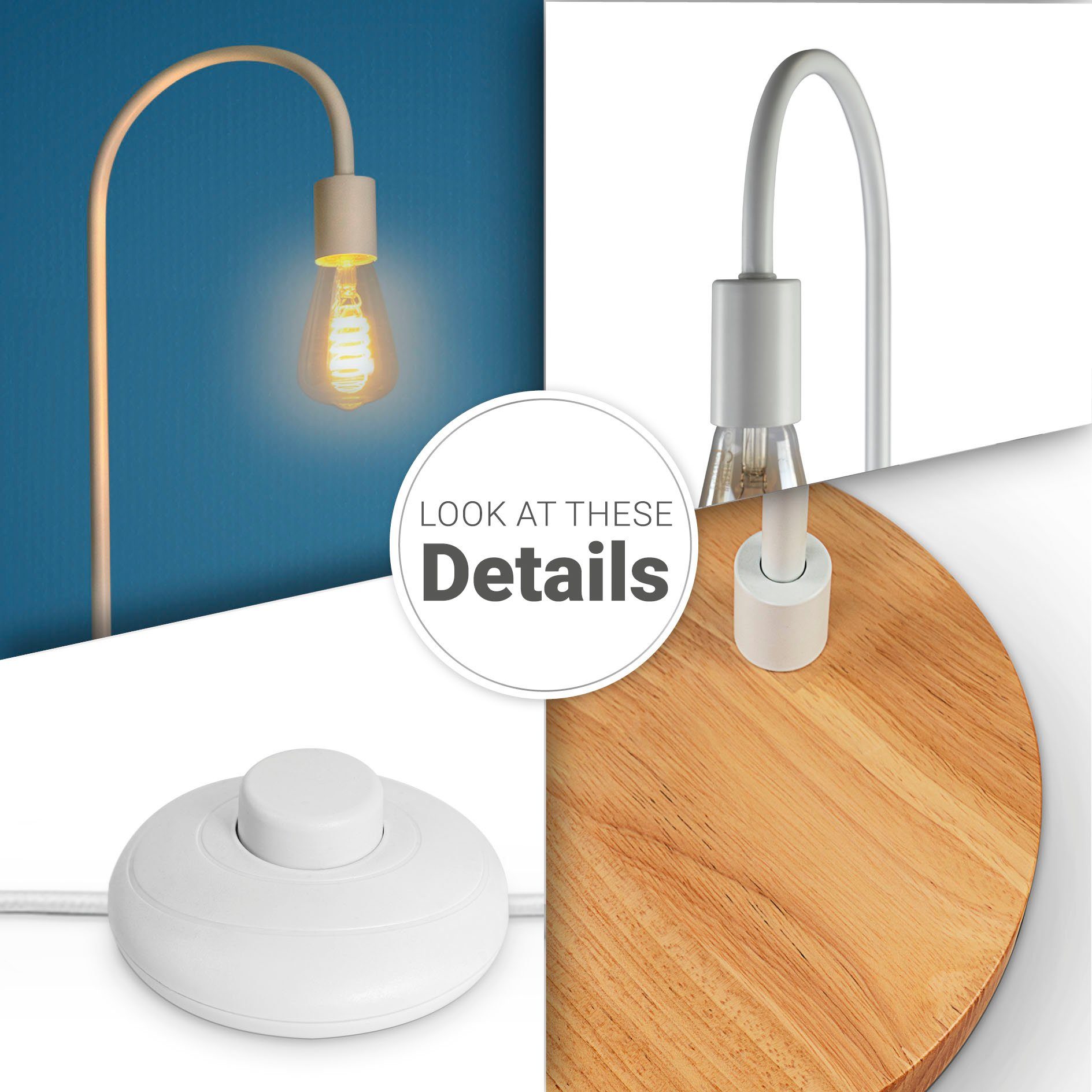 Skandi Leuchtmittel, Wohnzimmer Bogenlampe WALTER, Stehlampe Minimalistisch Fuß Paco Home Holz LED Industrial ohne