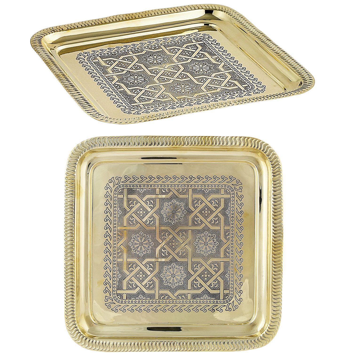 Marrakesch Orient & Mediterran Interior Dekotablett Dienblad Nacera van metaal, om te serveren en te decoreren, goud 27 cm (1 St), Handarbeit