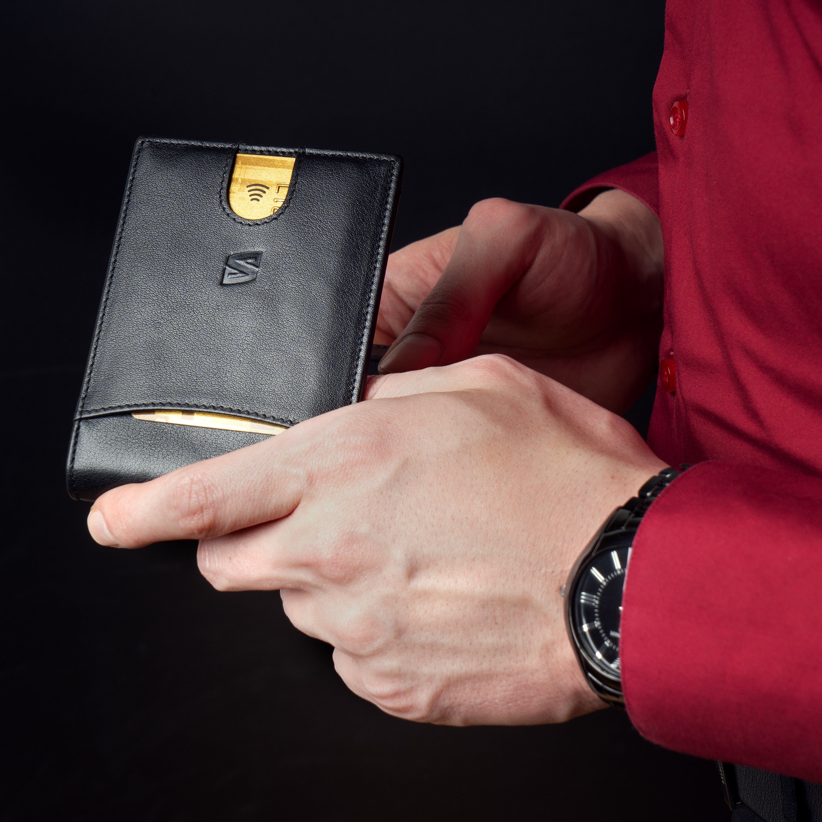 SERASAR Geldbörse Wallet ohne "Clever" Münzfach RFID-Schutz inkl. Münzfach Schwarz (1-tlg), Geschenkbox ohne mit