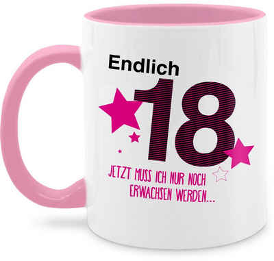 Shirtracer Tasse »Endlich 18 - Geburtstagsgeschenk Kaffeetasse - Tasse zweifarbig«, Keramik, Geburtstag Teetasse Birthday