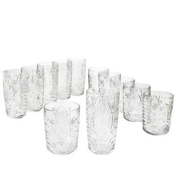 MamboCat Glas 12tlg Starla Gläser Set Whisky-Tumbler 280ml Longdrinkgläser 300ml, Glas