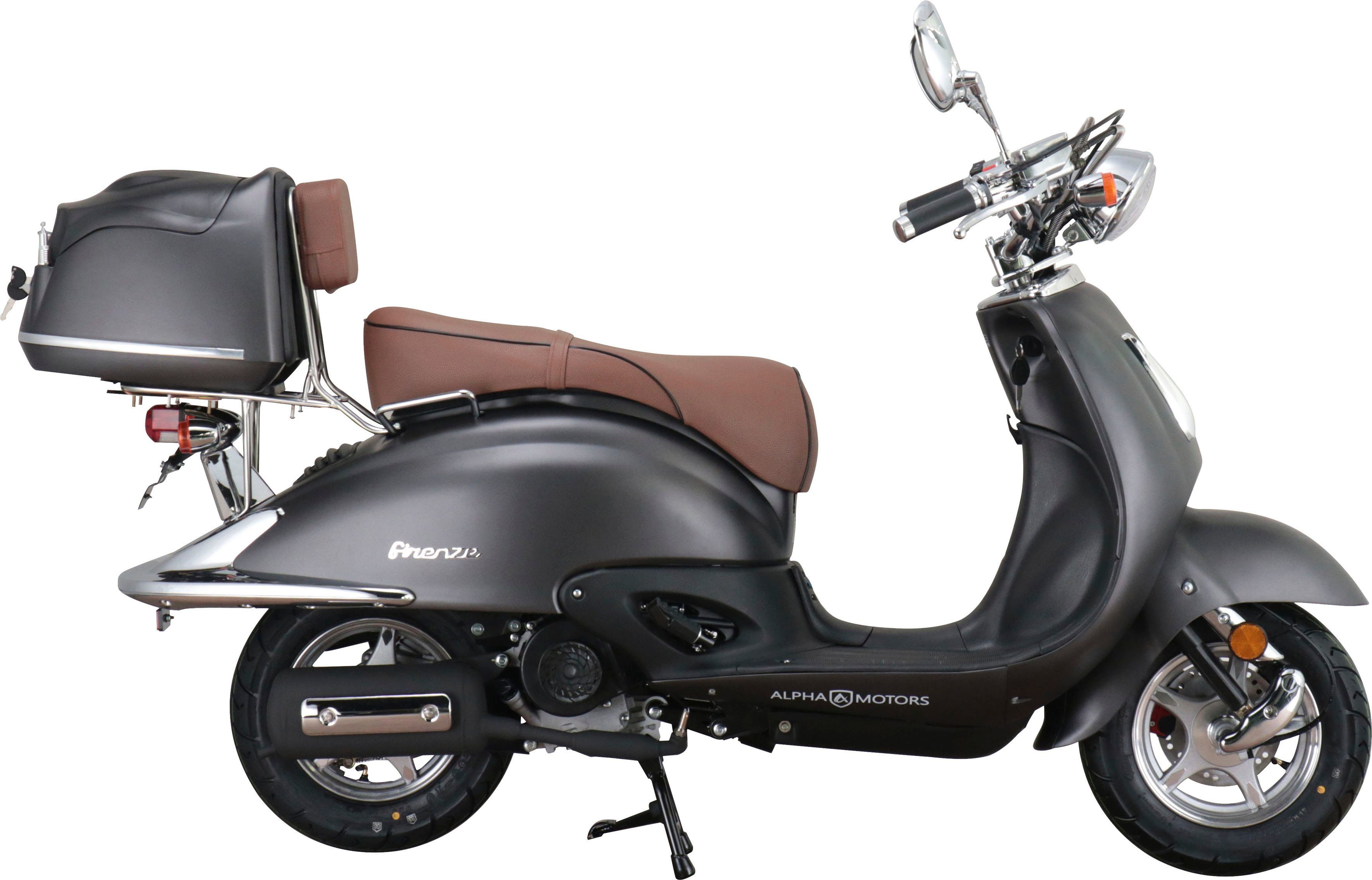 45 Retro | inkl. ccm, Alpha Firenze, Motors Euro mattschwarz 50 braun Motorroller Topcase km/h, 5,