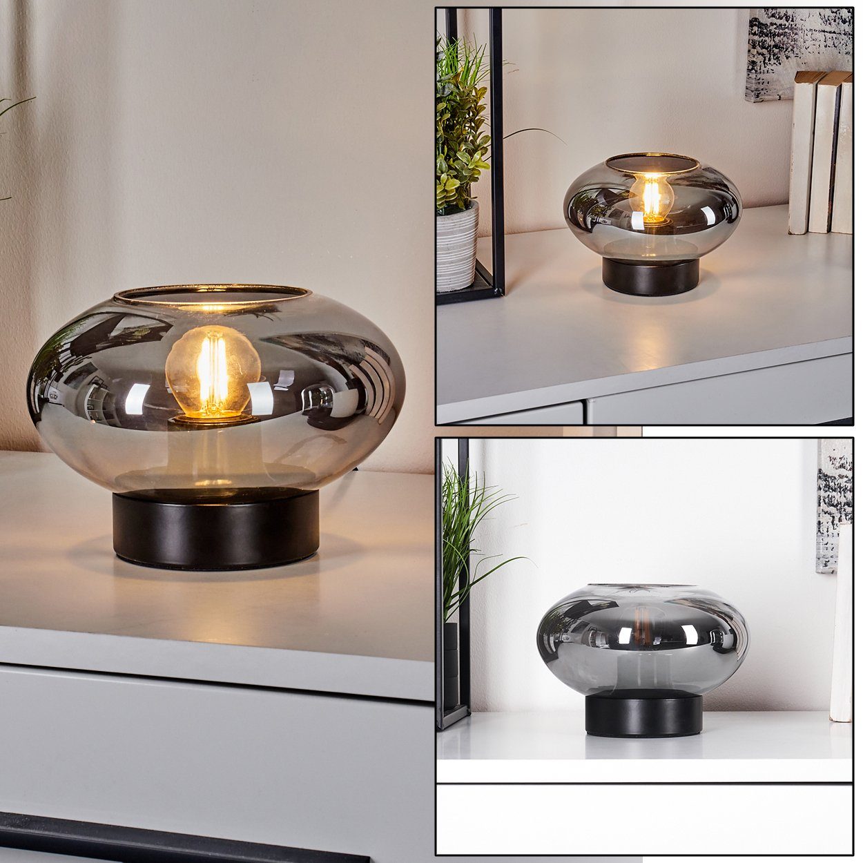 hofstein Tischleuchte »Pietramelara« Tischlampe aus Metall/Glas in Schwarz/ günstig online kaufen
