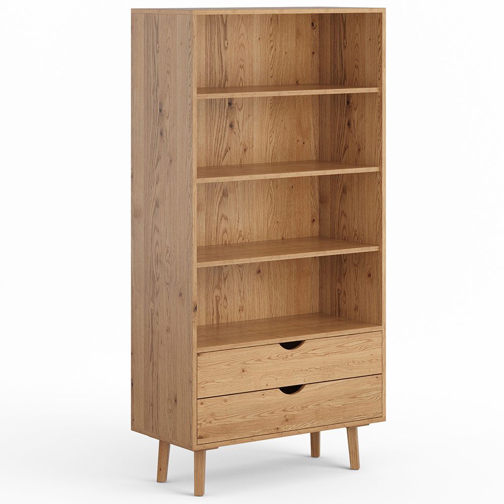 Feldmann-Wohnen Bücherregal Simona, mit Schubladen 1-tlg., 90x40x180cm Massivholz geölt Eiche Natur