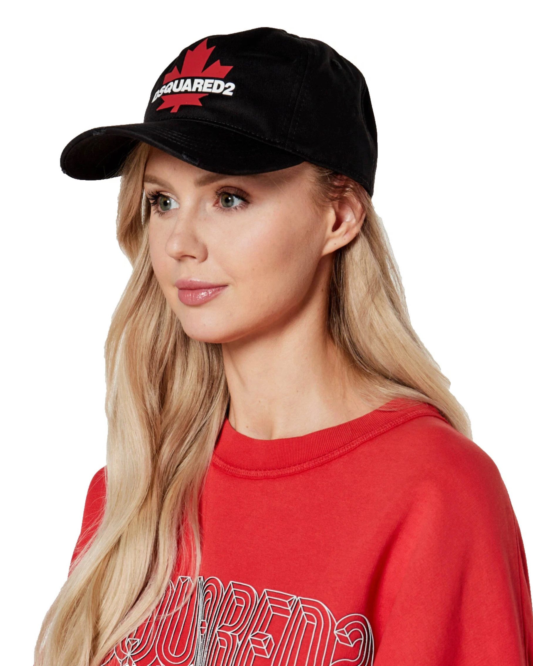 Dsquared2 Baseball Cap Black Leaf Basecap Cap Icon Mütze Basebalkappe Kappe Verstellbarer Riemen mit Metallschnalle