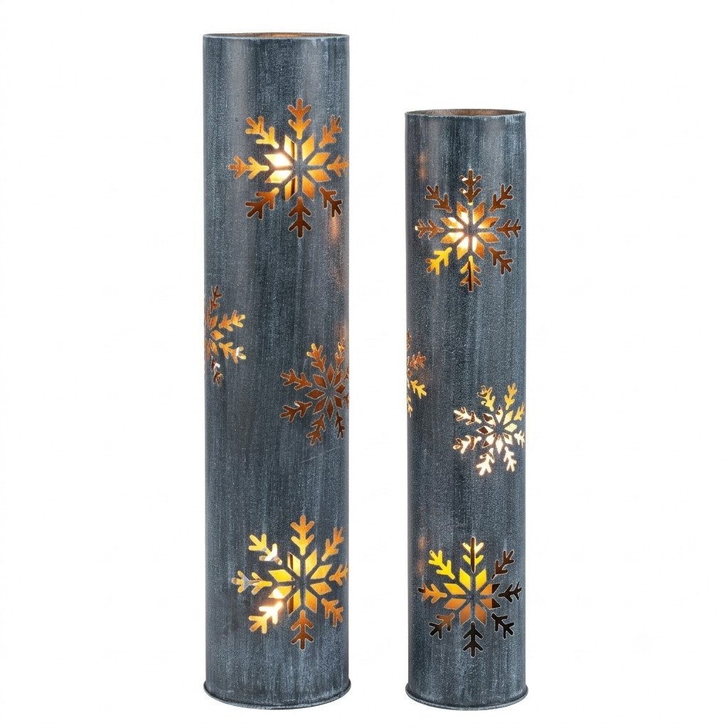 Home-trends24.de Dekosäule LED Windlicht Schneeflocke Metall Säule Garten Winter Deko 2er Set (2 St)