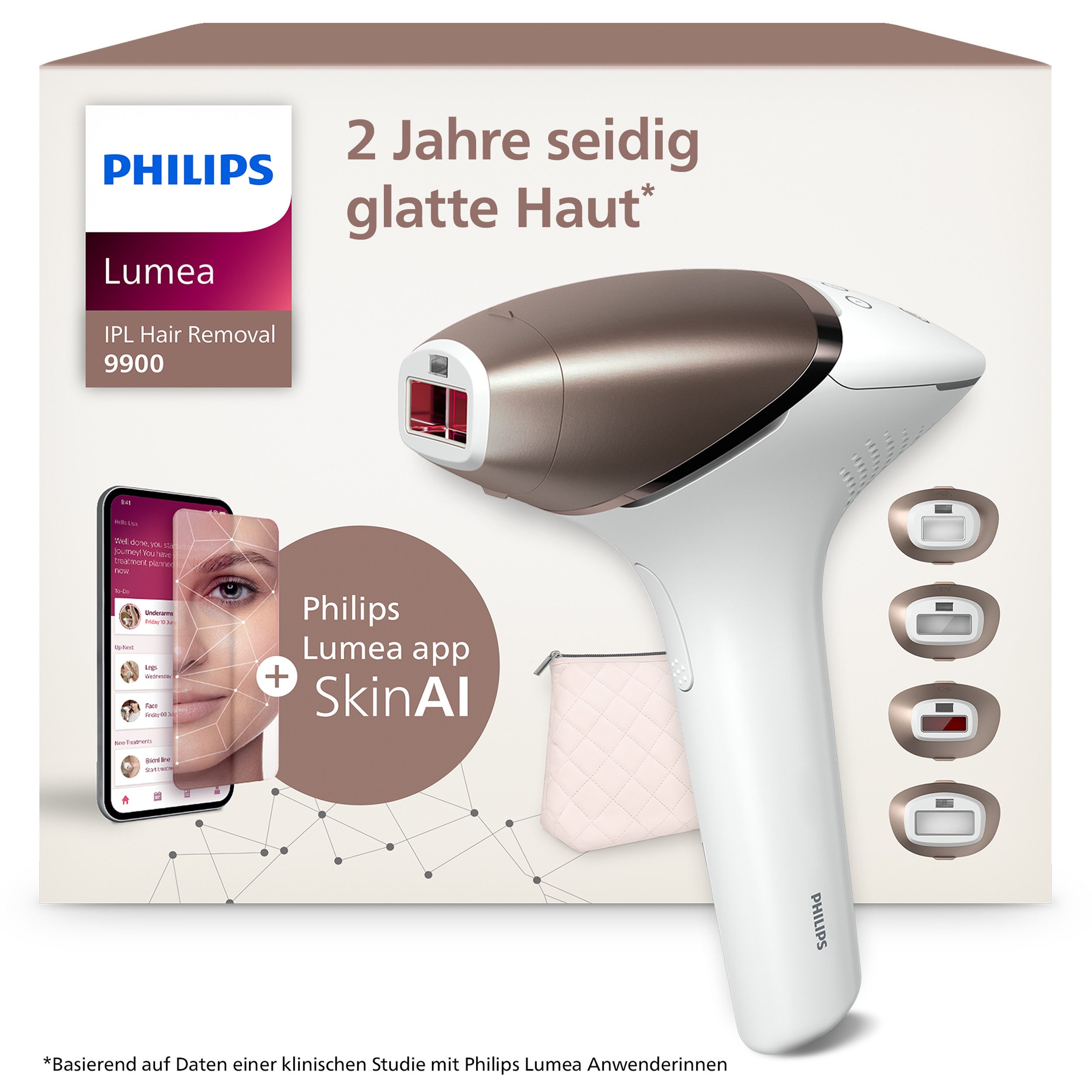 Philips IPL-Haarentferner Philips Lumea Series 9000 BRI958/00, 450.000 Lichtimpulse, 4 Aufsätze (Achseln, Bikinizone, Körper und Gesicht), kabellos