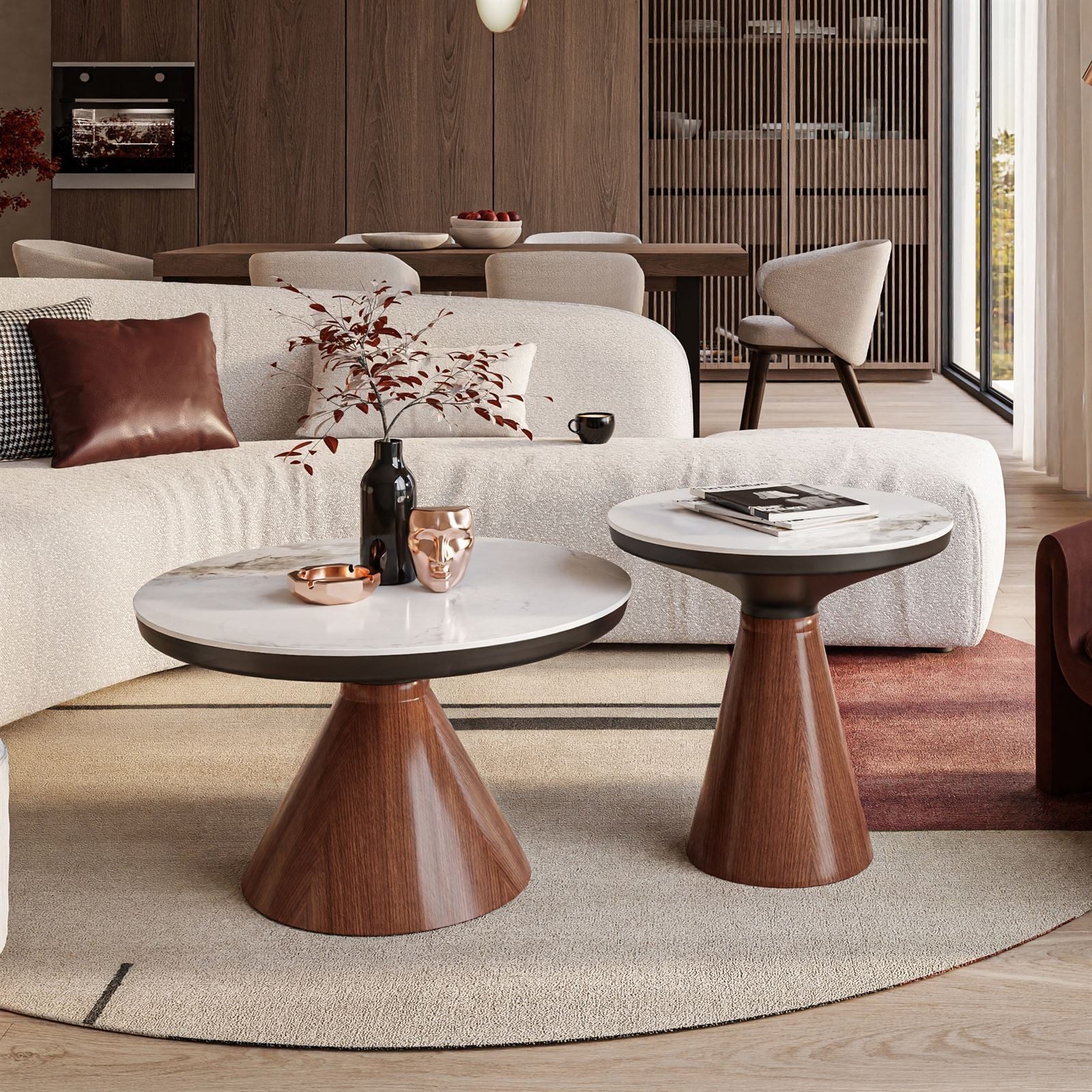 Lookway Couchtisch Giselle Couchtisch 2-in-1 – modernes Design (2er Set), Durchmesser: ⌀70 cm und ⌀50cm