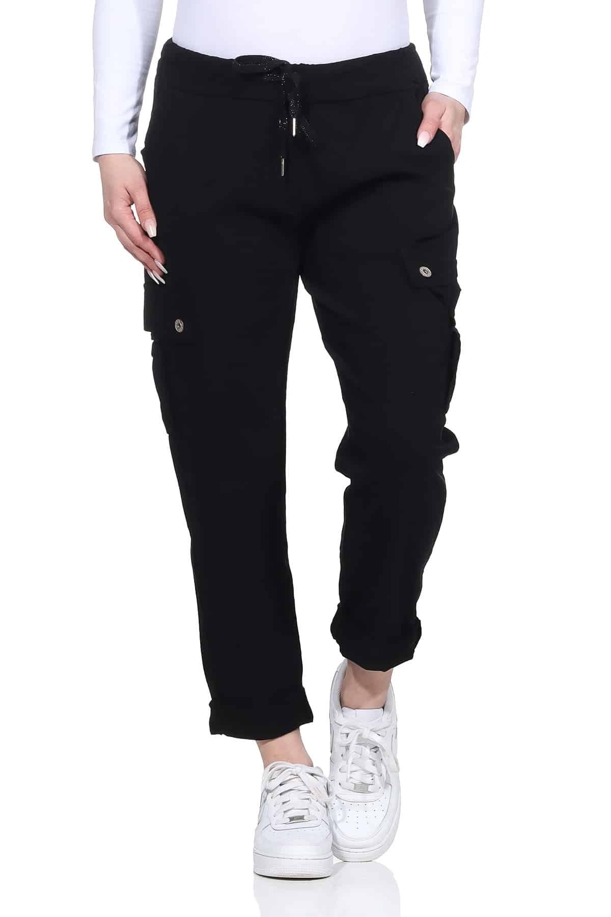 OriginalYou Cargohose Damen Freizeithose Schlupfhose moderne Stoffhose elastischer Bund, Knitterlook