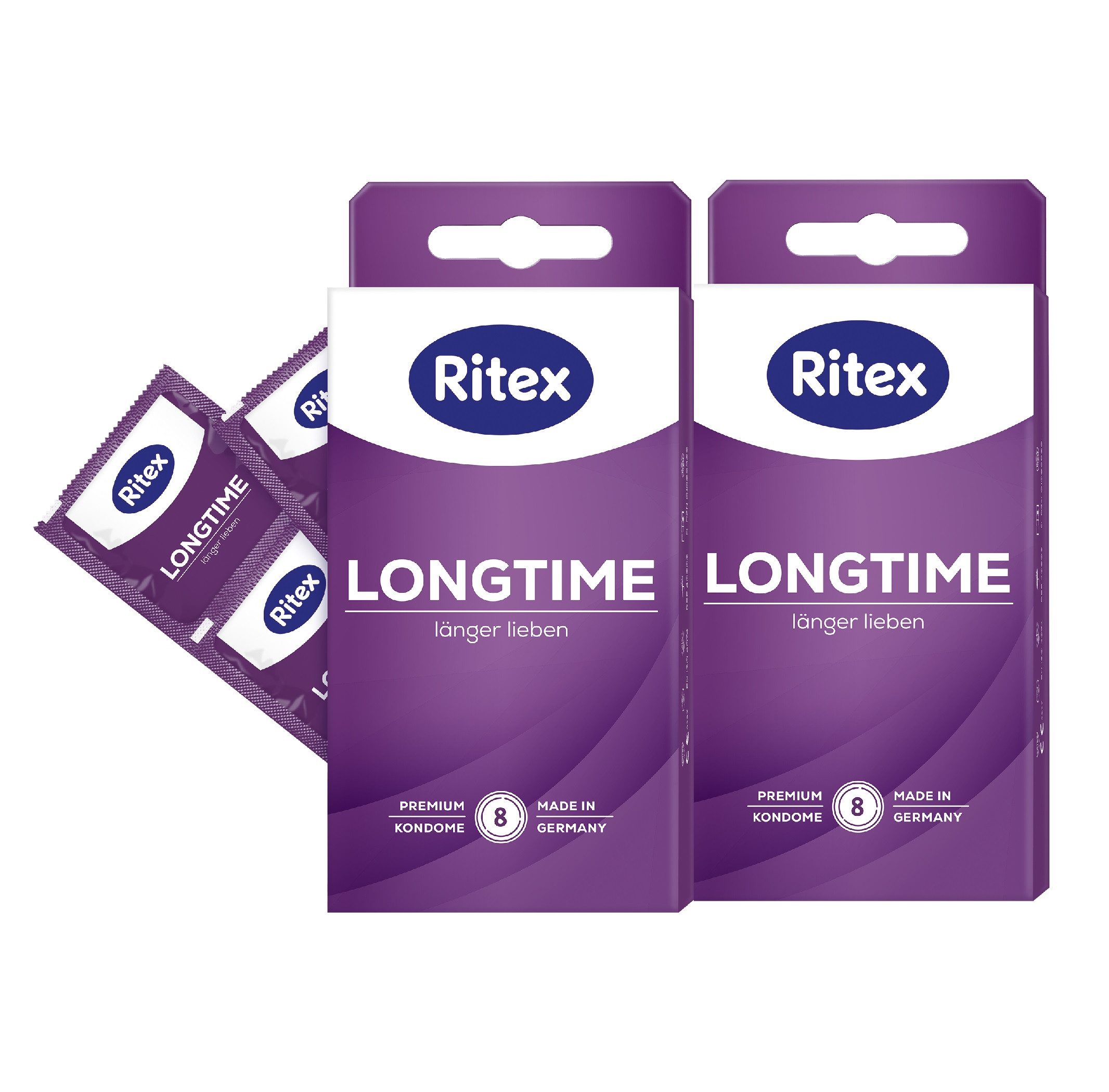 Ritex Kondome Longtime 2er Set - je 8 Stück - mit Doppel-Ring - extra starke Wände, Vegan - aus Naturkautschuklatex - Dimeticon-Gleitgel - Made in Germany