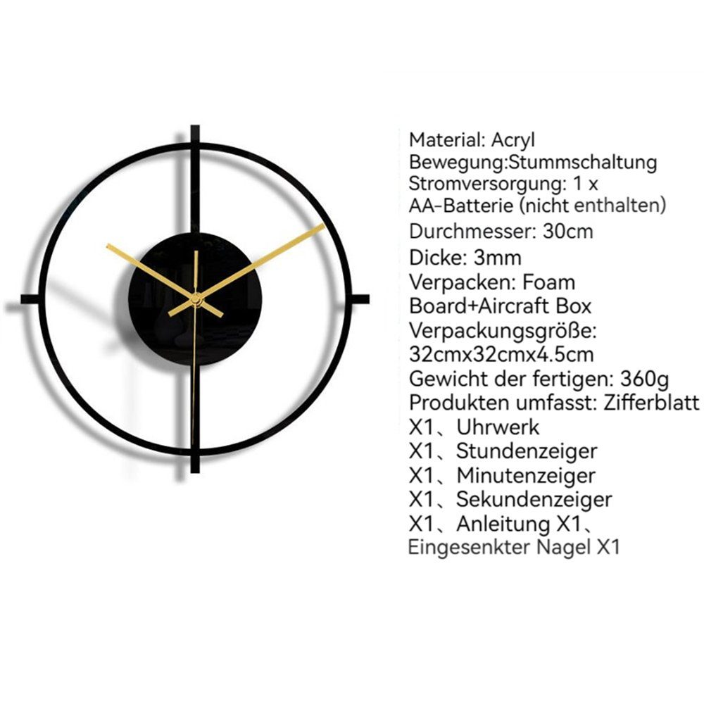 Wohnzimmer Acryl-Wanduhr, 30x30cm) Heimdekor Wanduhr Leichte Wanduhr, (Minimalistisches mit Dekorative Wanduhr Art Montagesatz Wanduhr, geräuschlos