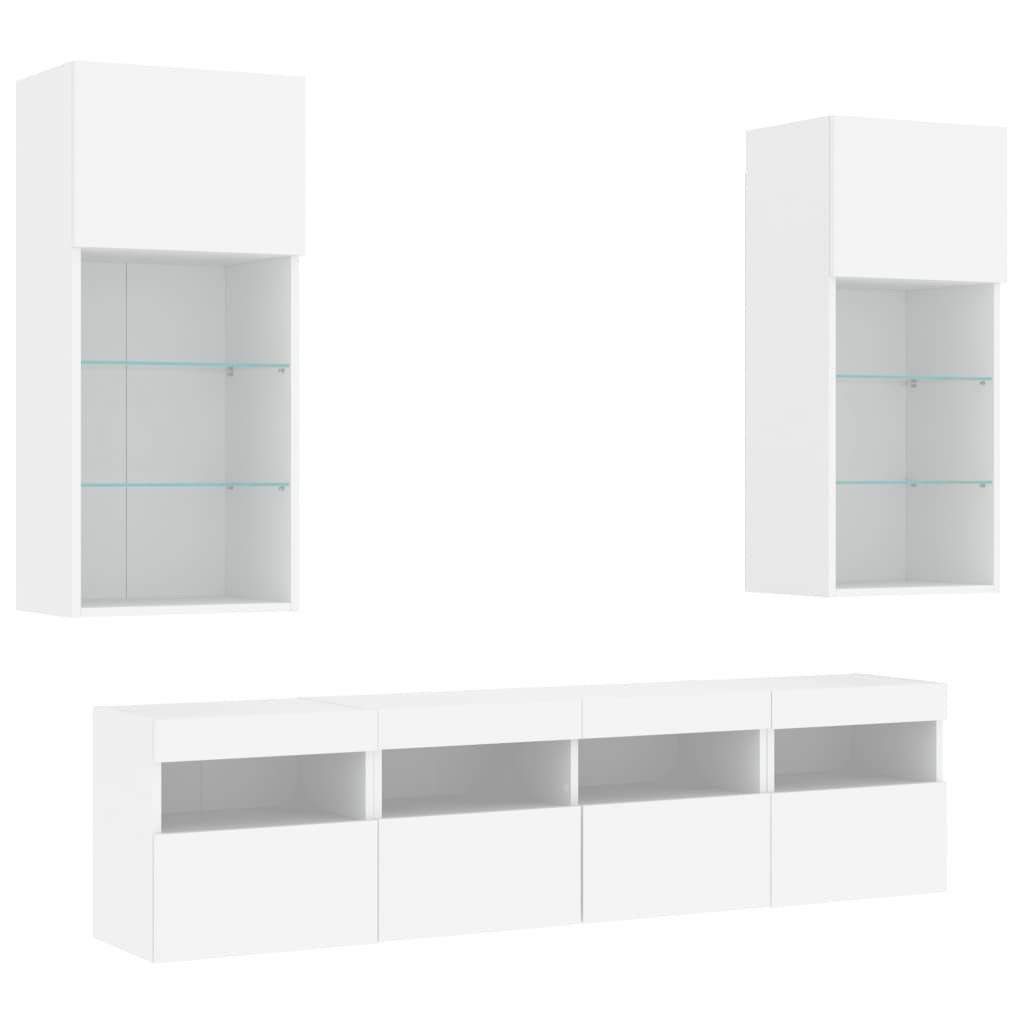 TV-Wand 5-tlg. Wohnwand mit LED-Beleuchtung Weiß Holzwerkstoff