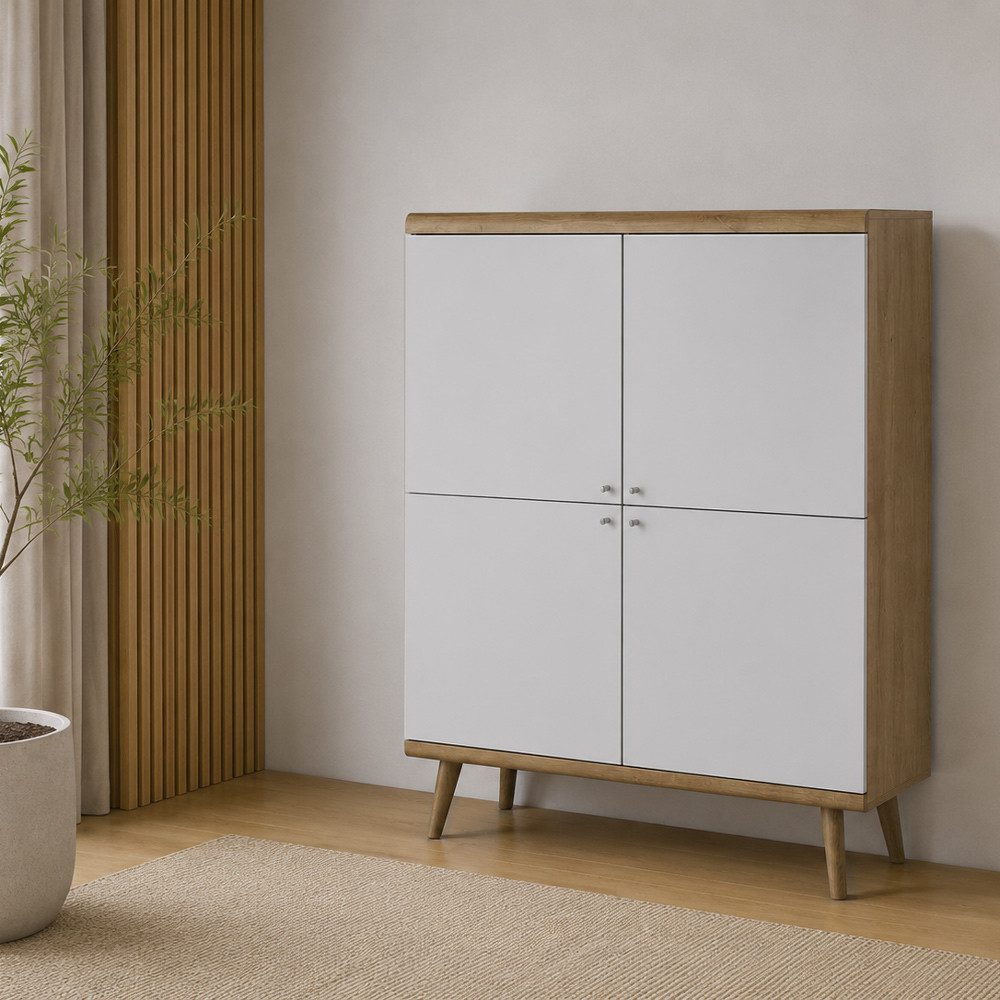 Lomadox Highboard POSITANO-160, in Eiche mit Weiß, 107 cm breit