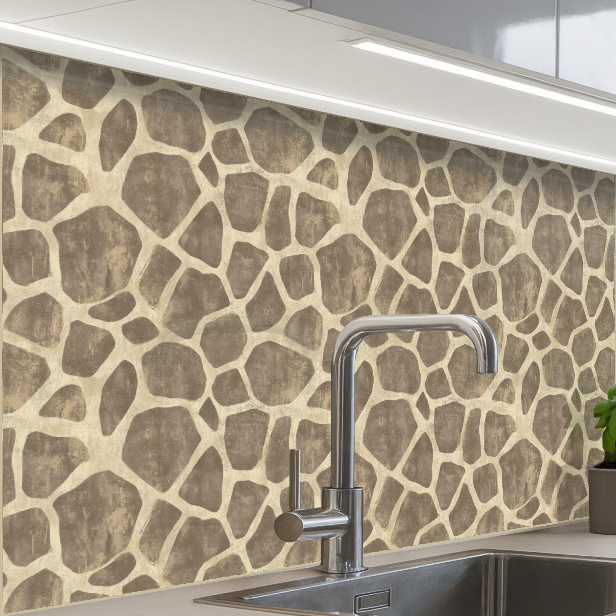 KitchenYeah Küchenrückwand Muster selbstklebend (keine Folie) Giraffe - Muster - Beige - Braun, (1-tlg), Spritzschutz, Küche, Rückwand, Küchenwand, Küchenfront, 30x20 cm
