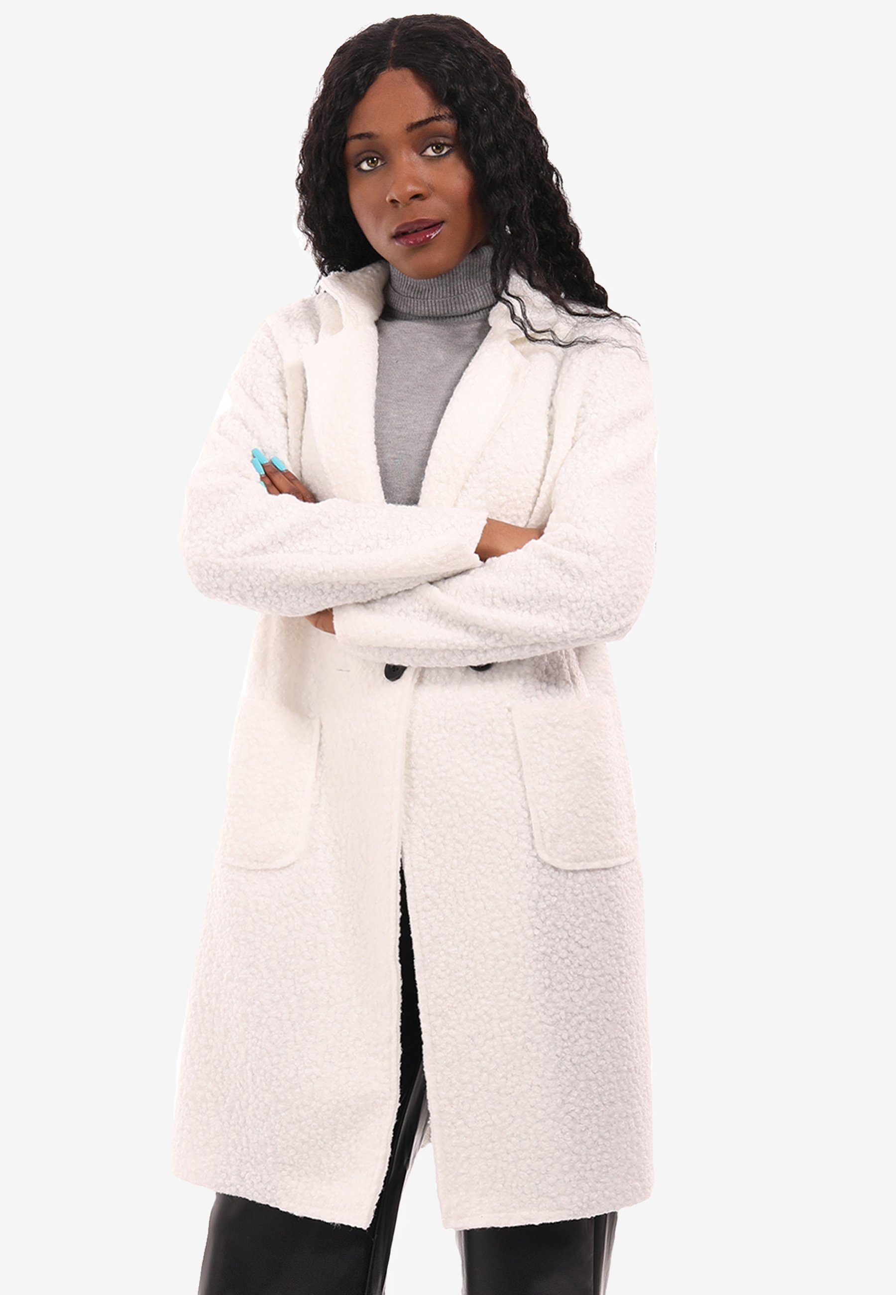 YC Fashion & Style Kurzmantel Kurzmantel in Curly Woll-Optik One Size (1-tlg) mit Reverskragen weiß