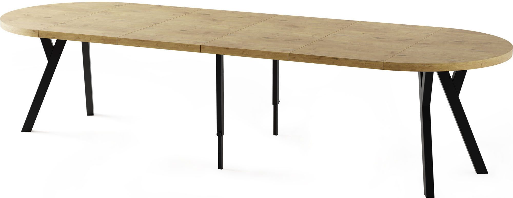 WFL GROUP Esstisch Twixy ausziehbar rund industrial mit schwarzen Holzbeine günstig online kaufen