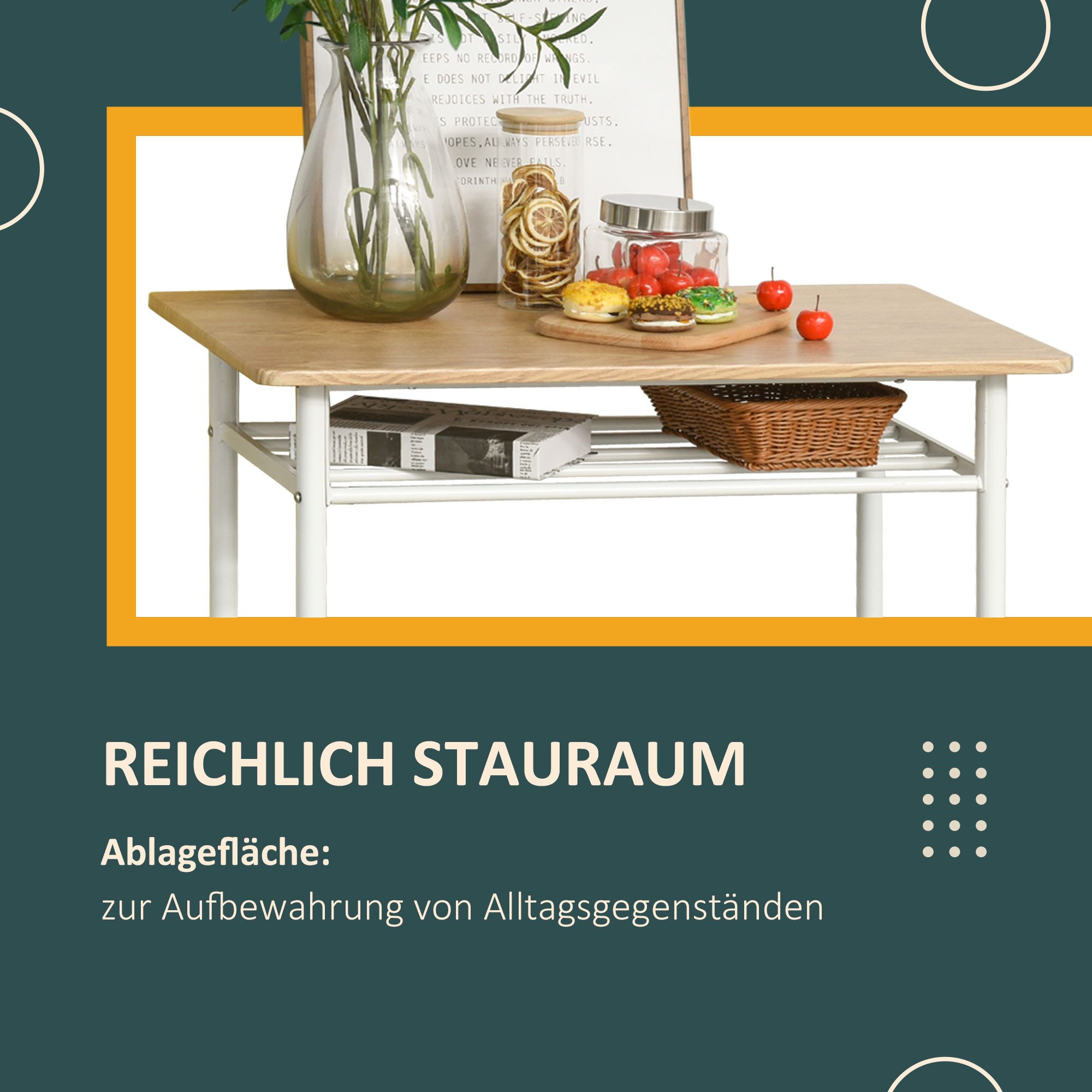 MODFU Essgruppe 2 Barhocker + Stehtisch in Weiß/Eiche, 80x50x90 cm, mit Ablage, (Set, 3-tlg., Essgruppe aus MDF & Stahl – ideal für kleine Räume & Parties), Vielseitig als Küchentisch, Bartisch & Beistellgruppe nutzbar