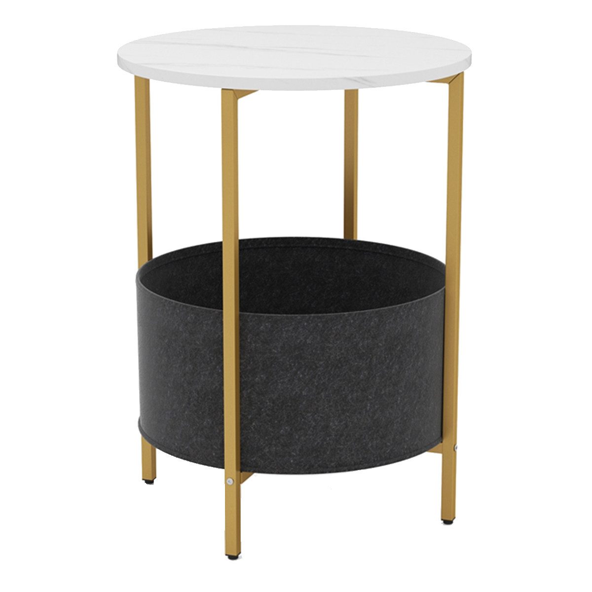 COSTWAY Beistelltisch, rund, mit Stoffkorb, Marmor, 2 Ebenen Couchtisch