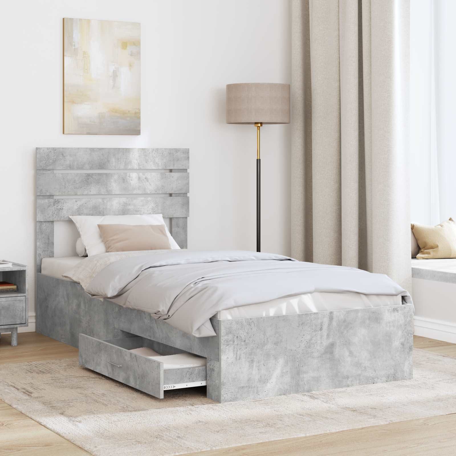furnicato Stauraumbett Bettgestell mit Schubladen und Kopfteil Massivholz 90-100 cm (1-tlg), Stauraumbett mit Metallgriffen und Schubladen für dein Schlafzimmer