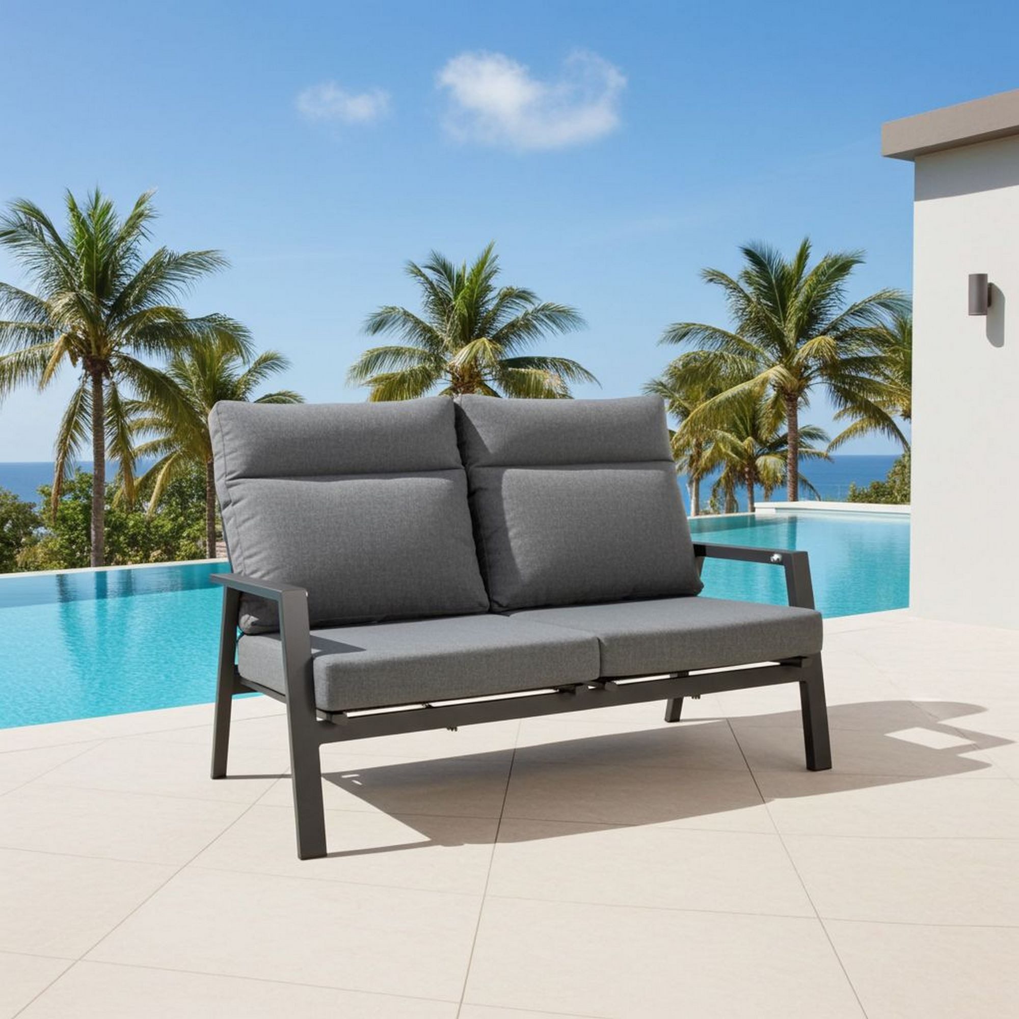 Lesli Living Gartenlounge-Bank Lesli Living 2er Loungesofa Loungebank Ohio Negro 152x81cm