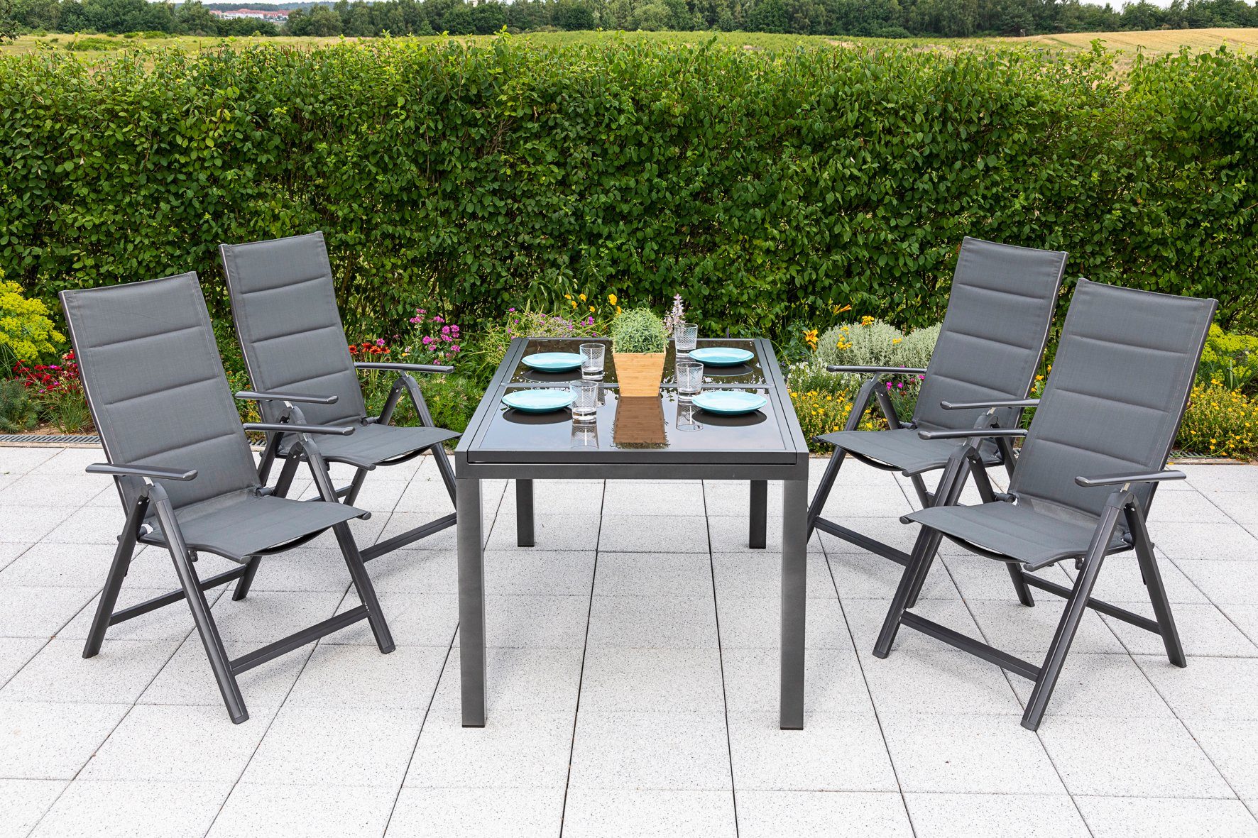 MERXX GartenEssgruppe Taviano, (Set, 5tlg), 4 Klappsessel, 5fach