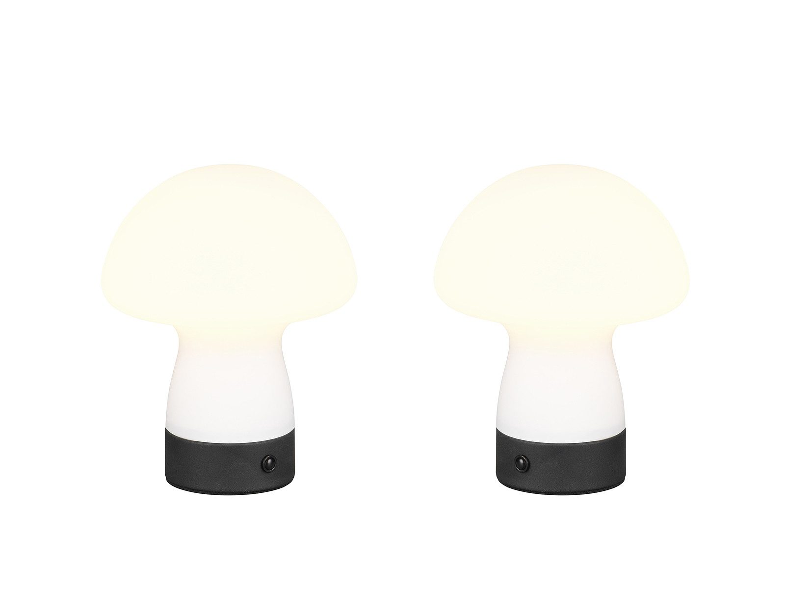 Reality Leuchten LED Tischleuchte, Dimmfunktion, LED fest integriert, Warmweiß, 2er SET kleine kabellose Pilzlampe mit Akku per USB aufladbar, H: 18cm